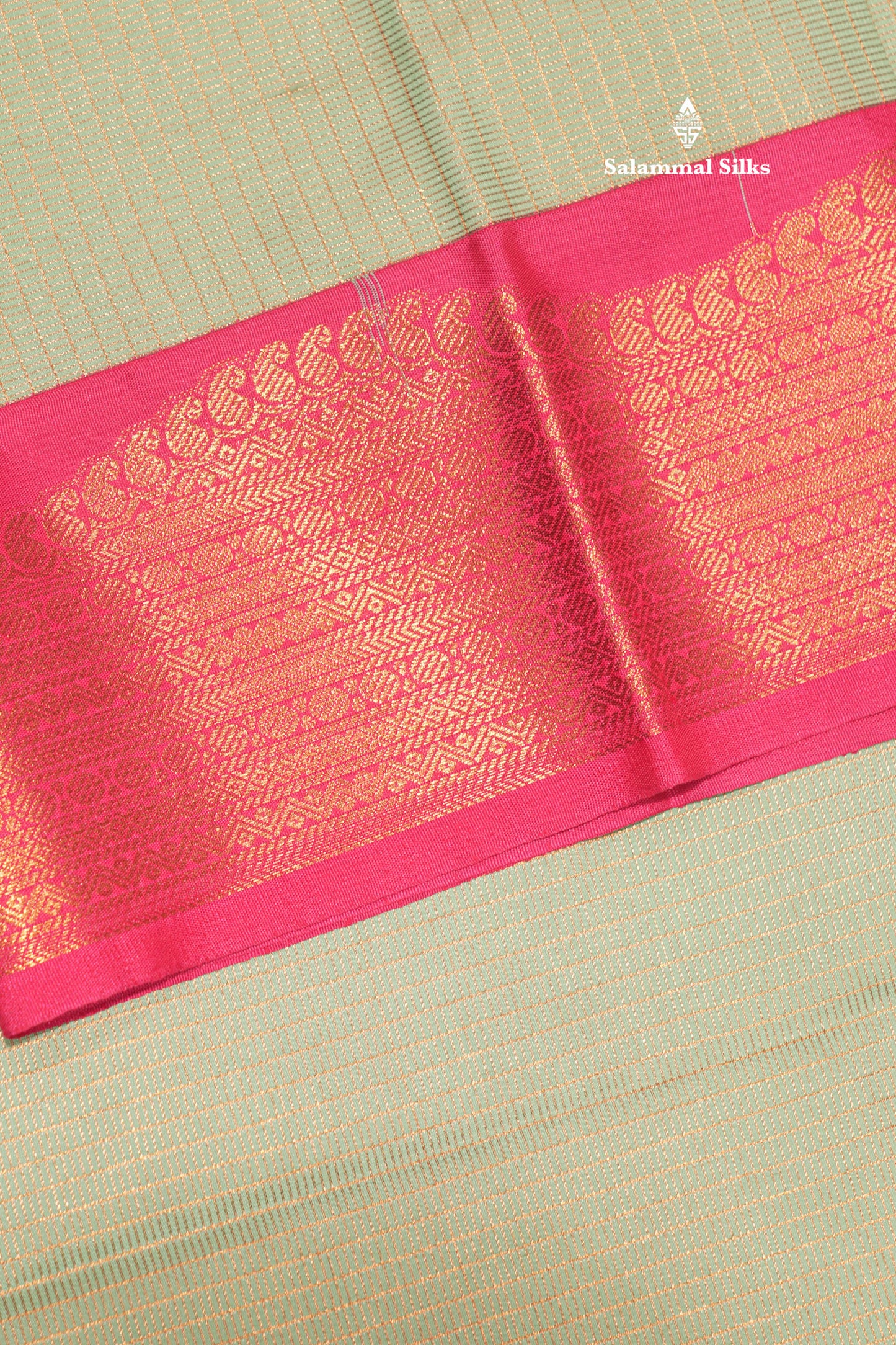 Light Green Colour Vaira Oosi Checks Semi Silk Saree With Contrast Pink Border