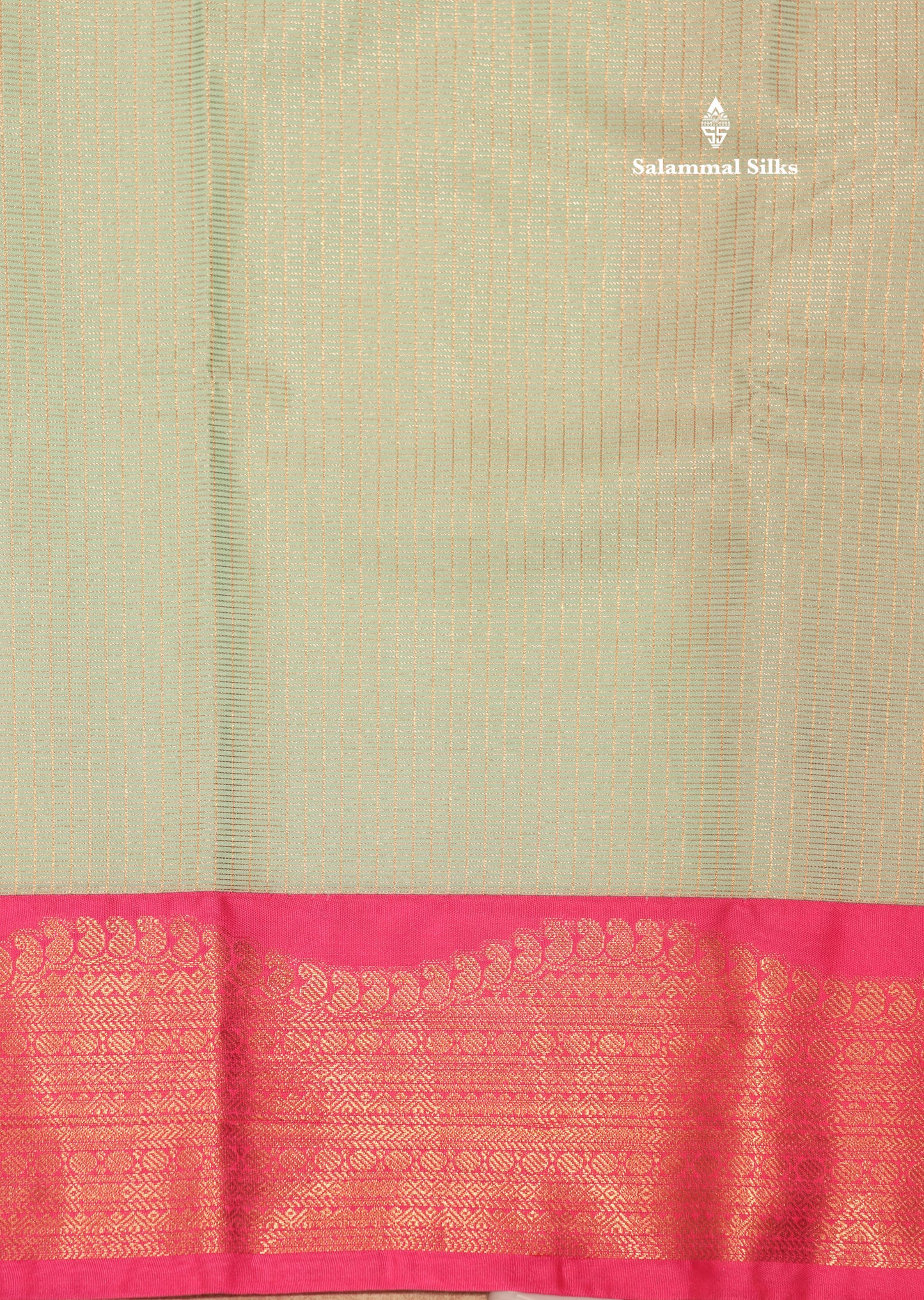 Light Green Colour Vaira Oosi Checks Semi Silk Saree With Contrast Pink Border