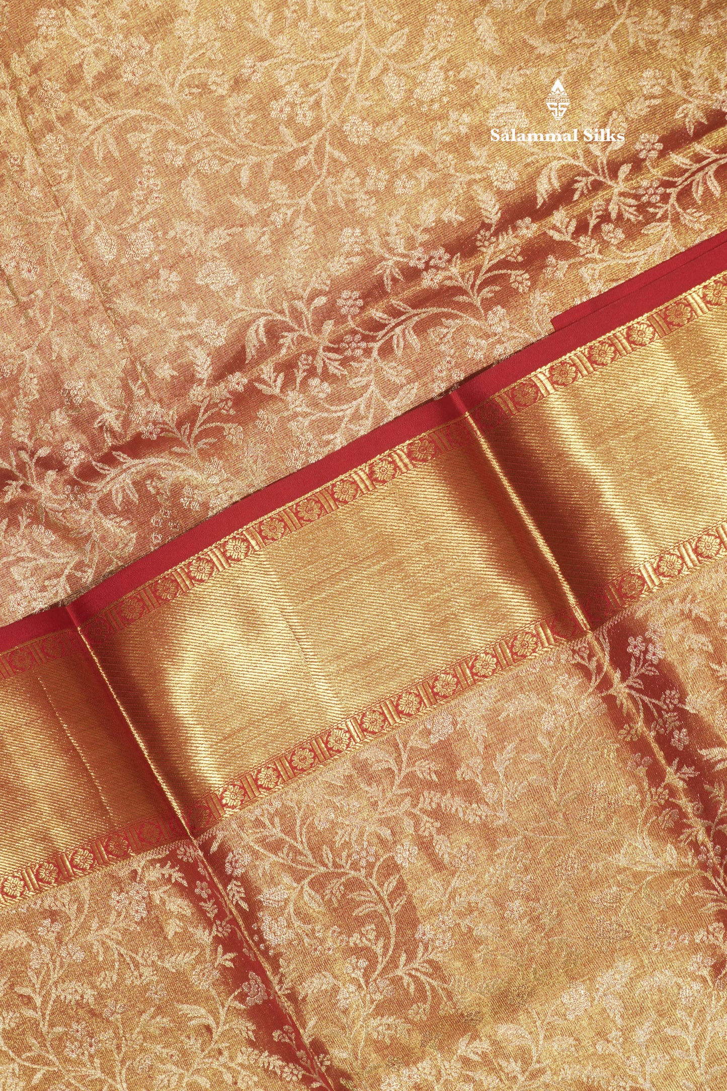 Brown Colour Pure Kanjivaram Tissue Silk Saree With Contrast Long Maroon Border