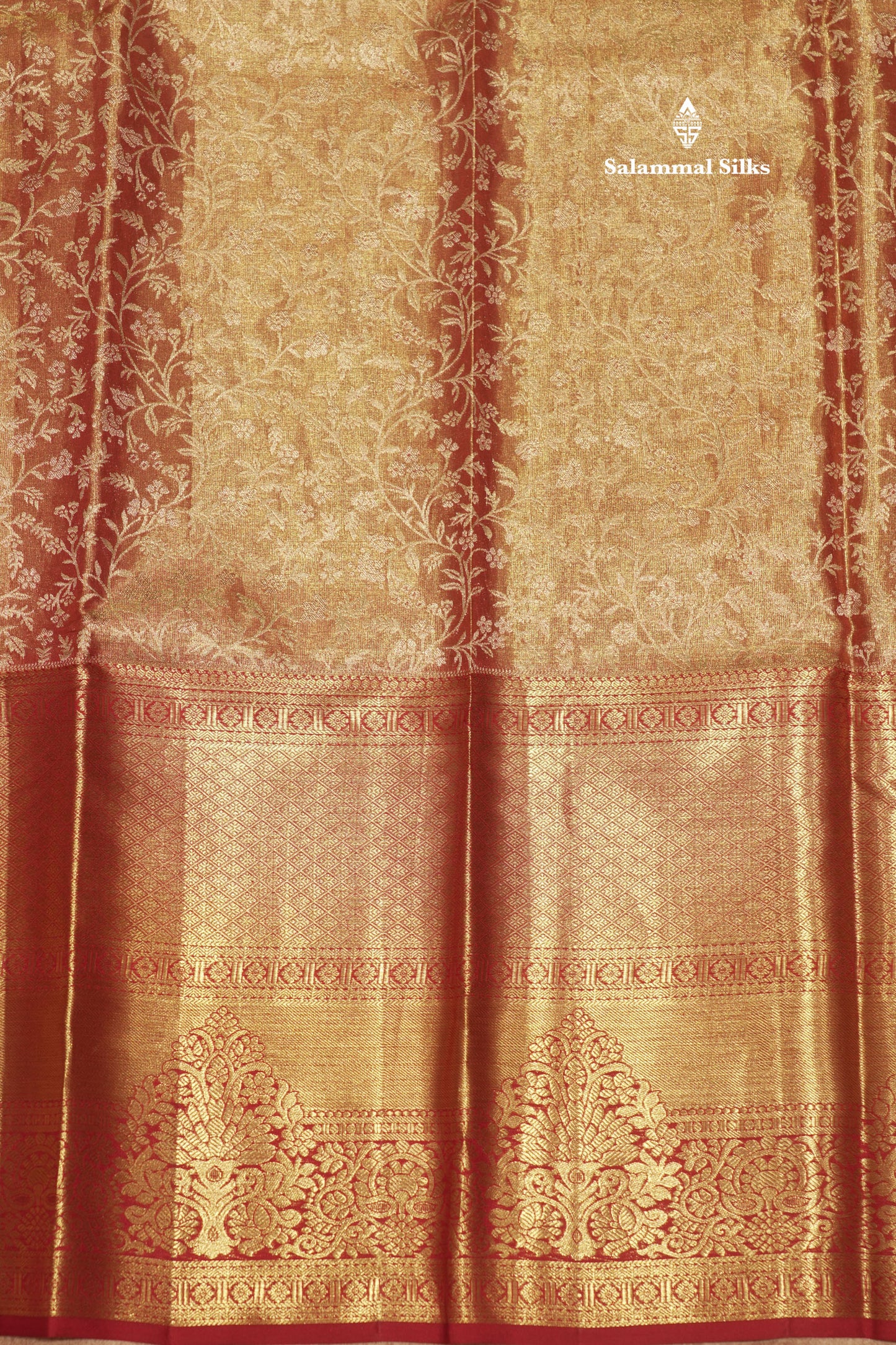 Brown Colour Pure Kanjivaram Tissue Silk Saree With Contrast Long Maroon Border