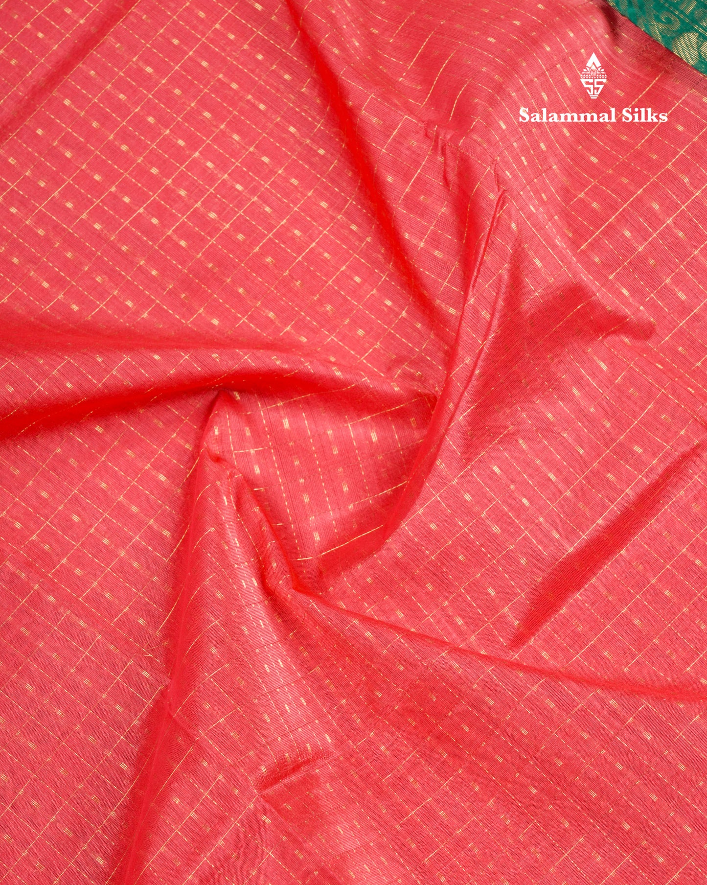 Tomato Red Lakshadeepam Pure Silk Cotton Saree With Contrast Bottle Green Blouse