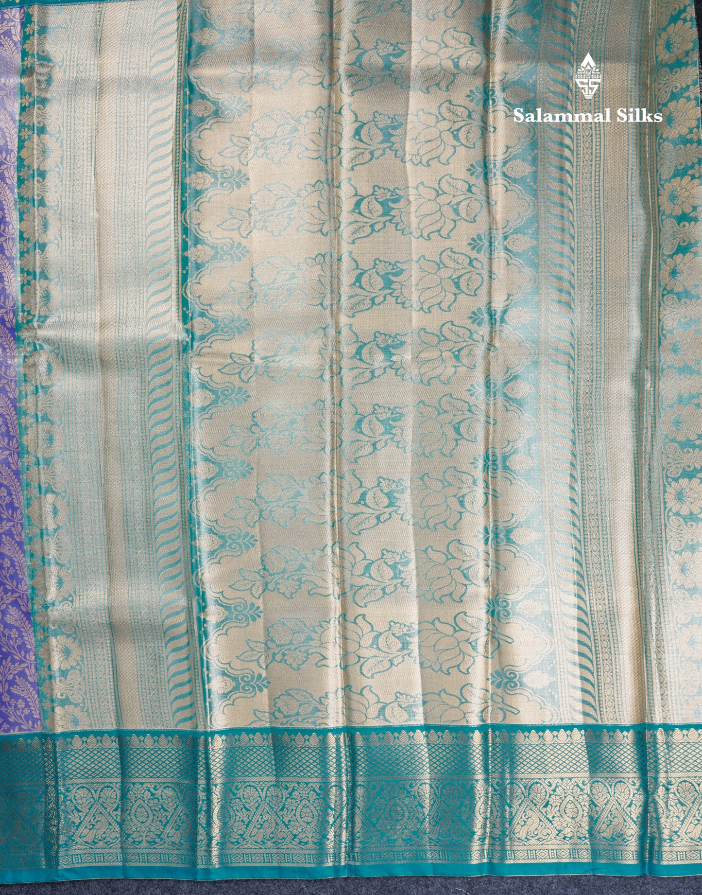 Violet Bridal Tissue Semi Silk Saree With Contrast Peacock Green Long Border