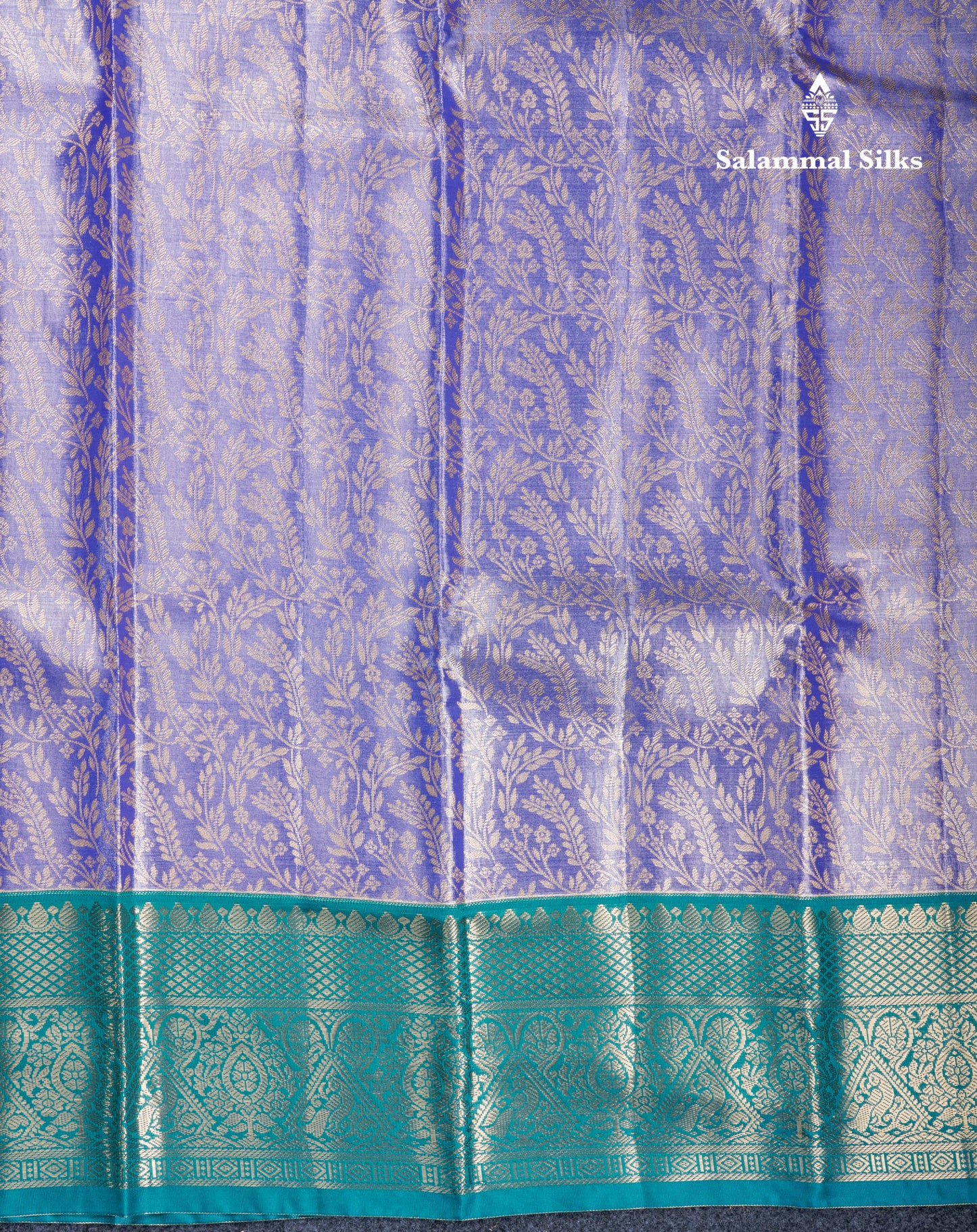 Violet Bridal Tissue Semi Silk Saree With Contrast Peacock Green Long Border