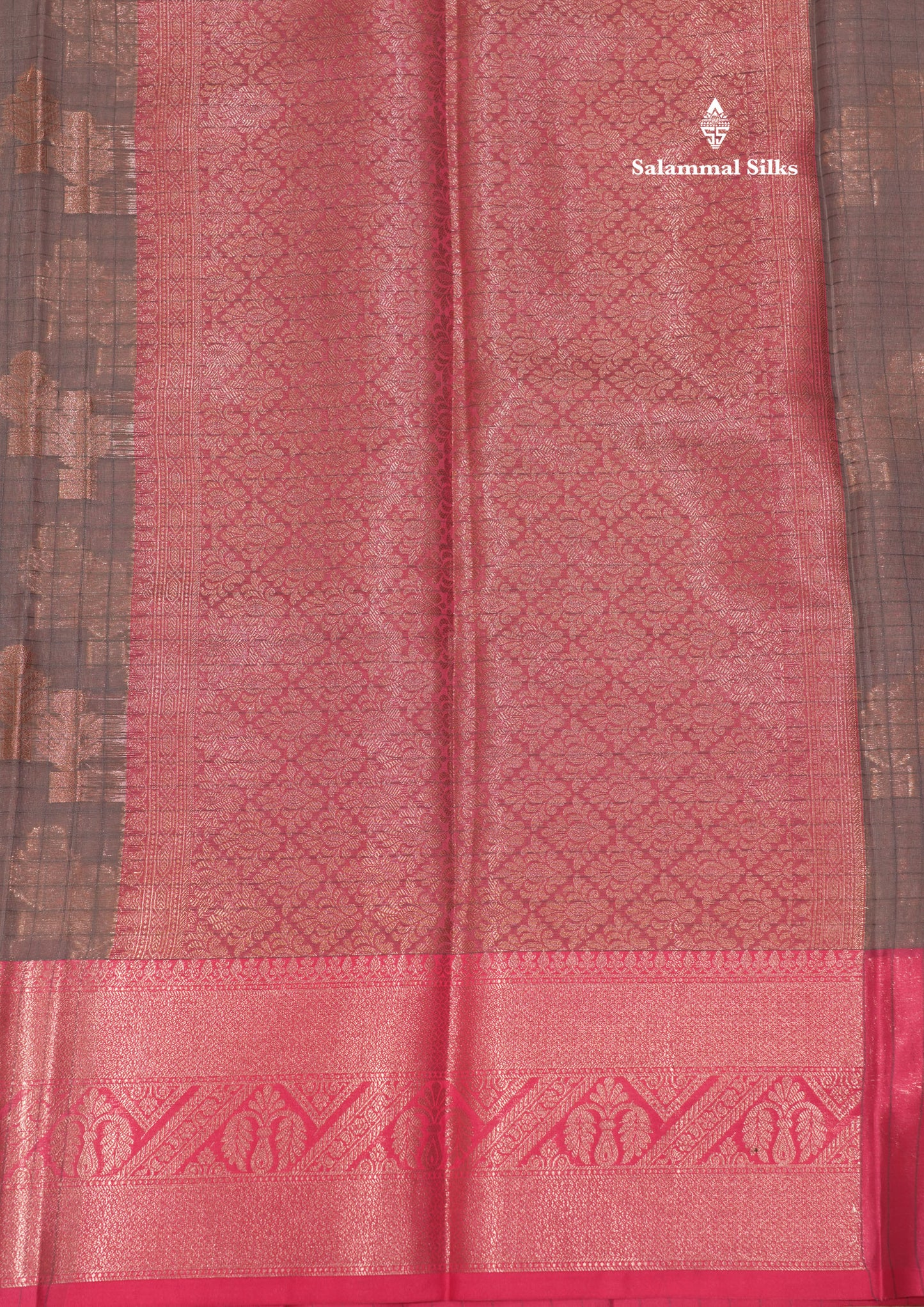 Grey Colour Fancy saree With Contrast Pink Border