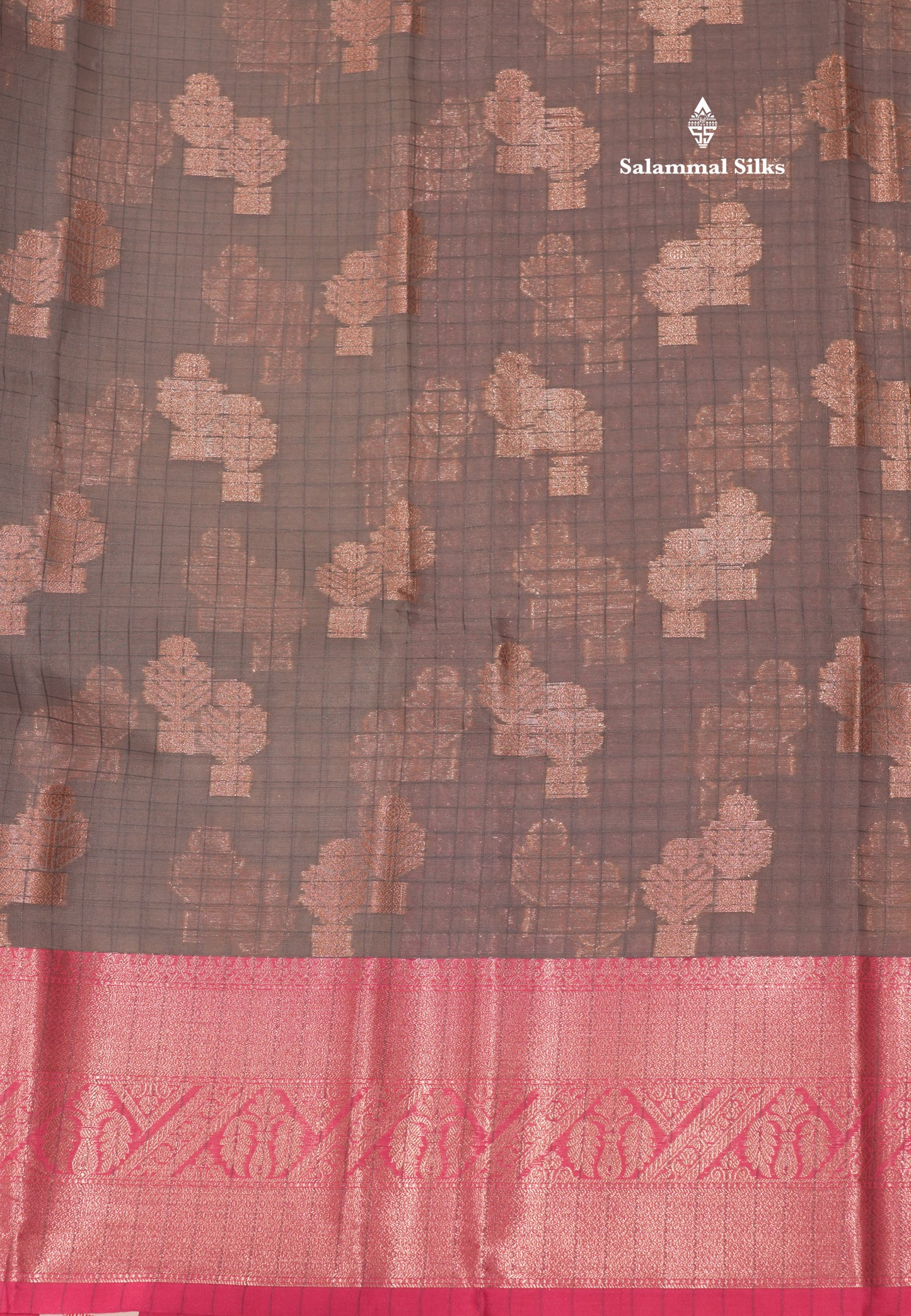 Grey Colour Fancy saree With Contrast Pink Border