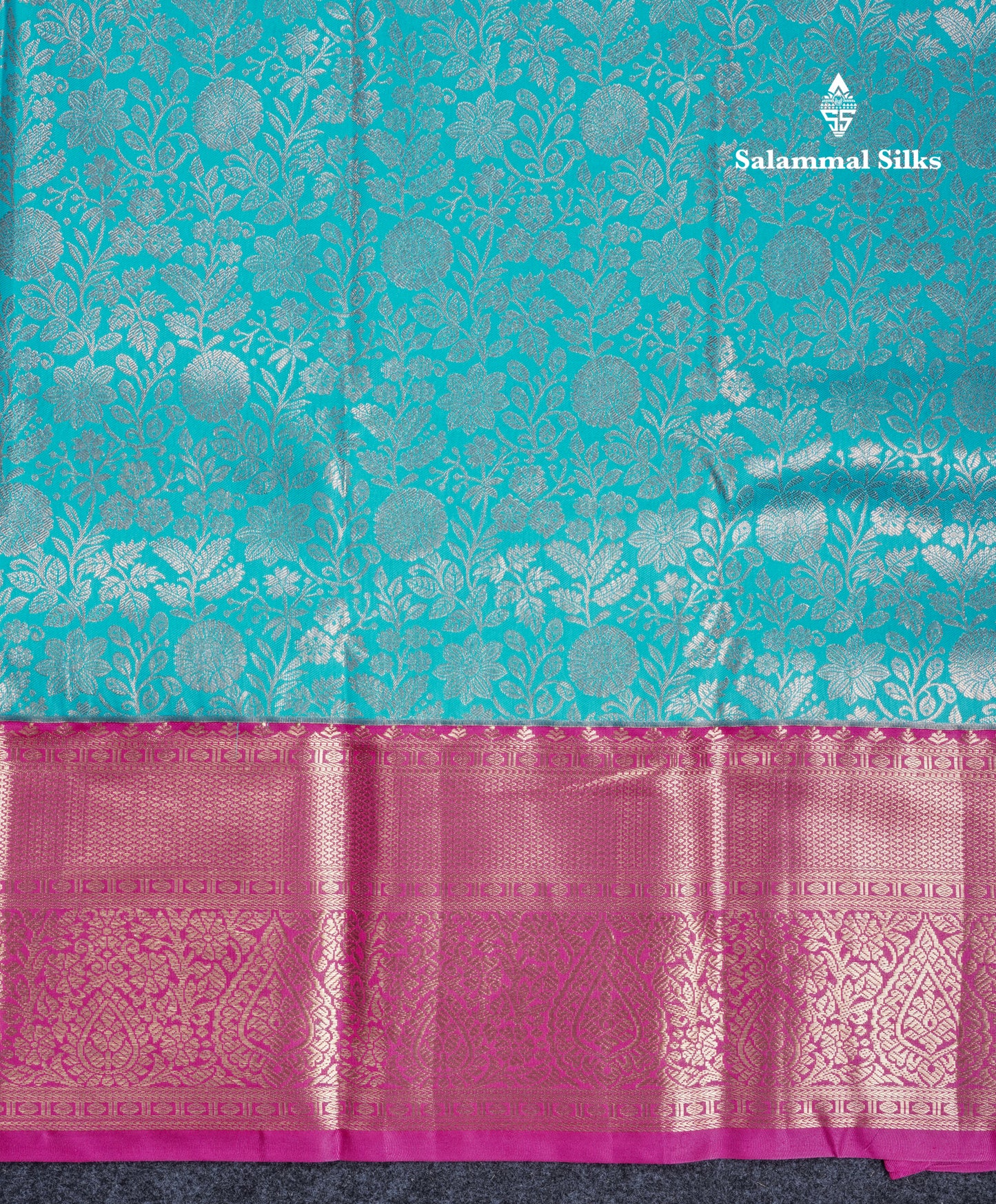 Sky Blue Bridal Semi Silk Saree With Contrast Magenta Pink Long Border