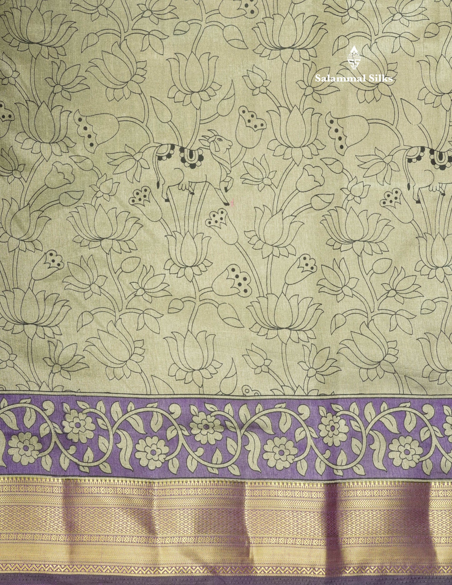 Grey Pichwai Print In Semi Raw Silk Saree With Contrast Maroon Traditional Border