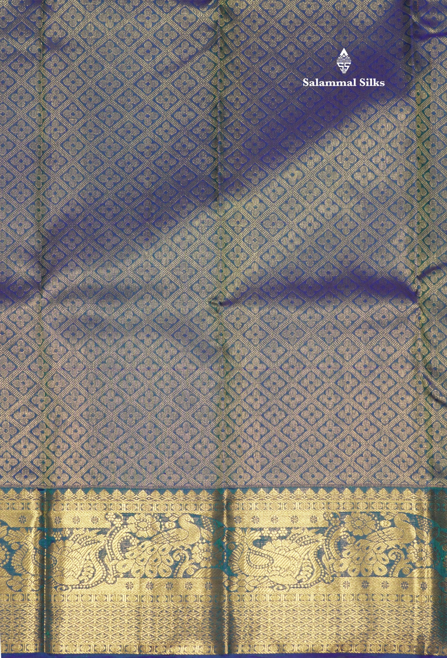 Peacock Blue Colour Pure Kanjivaram Silk Saree With Gold Zari Border