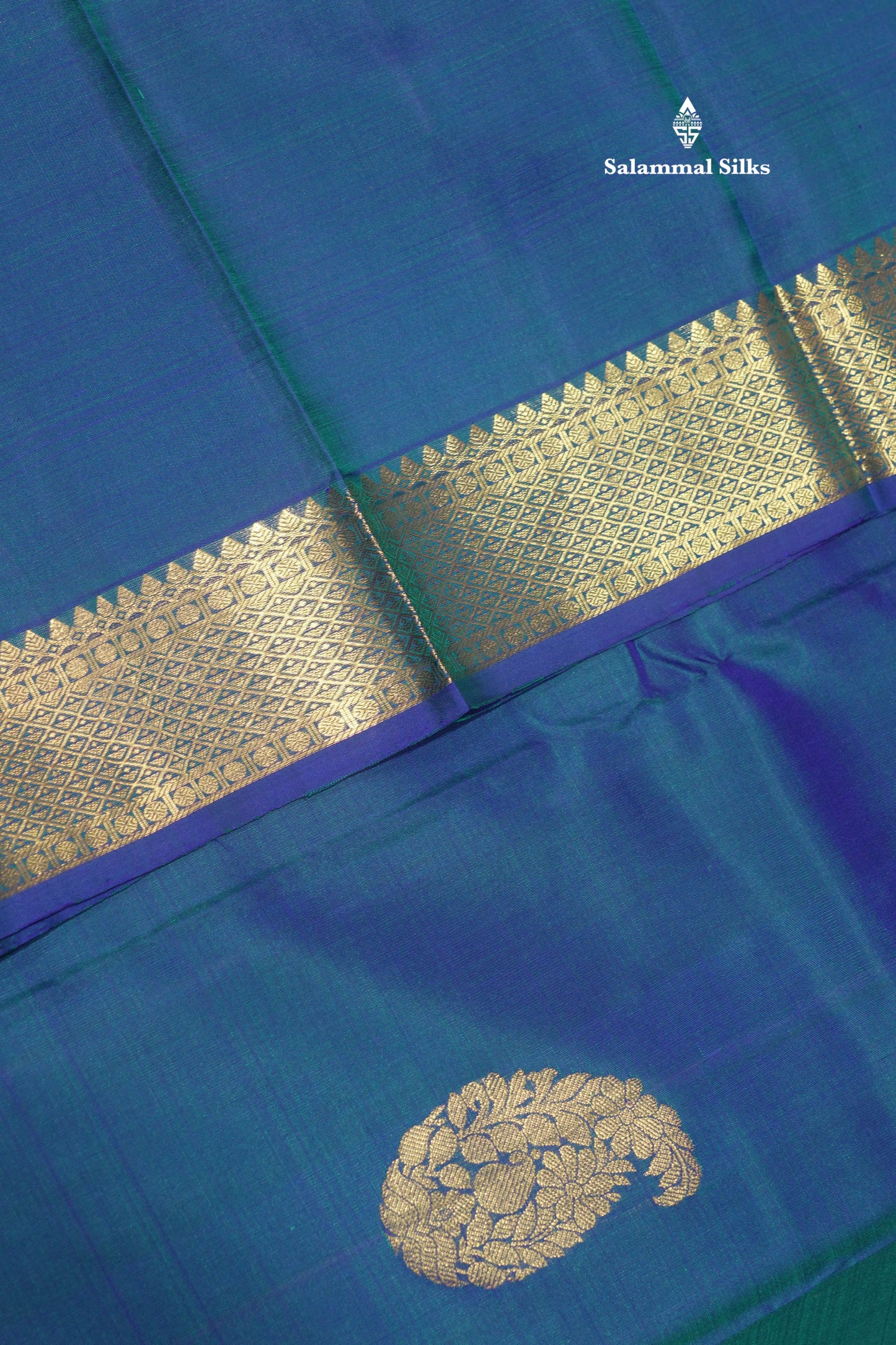 Peacock Blue Colour Pure Kanjivaram Silk Saree With Gold Zari Border