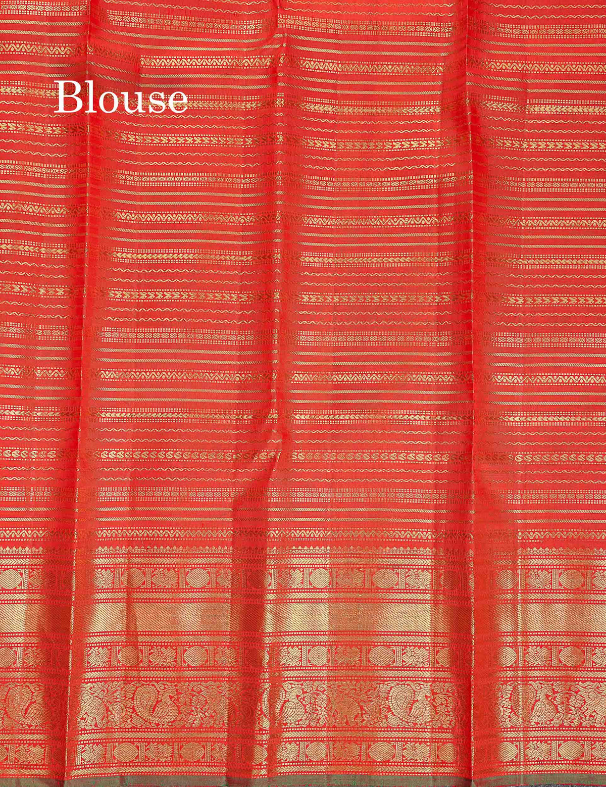 Korvai Pure Kanjivaram Silk Saree - Pista Green Colour Body With Contrast Chilly Red Traditional Border