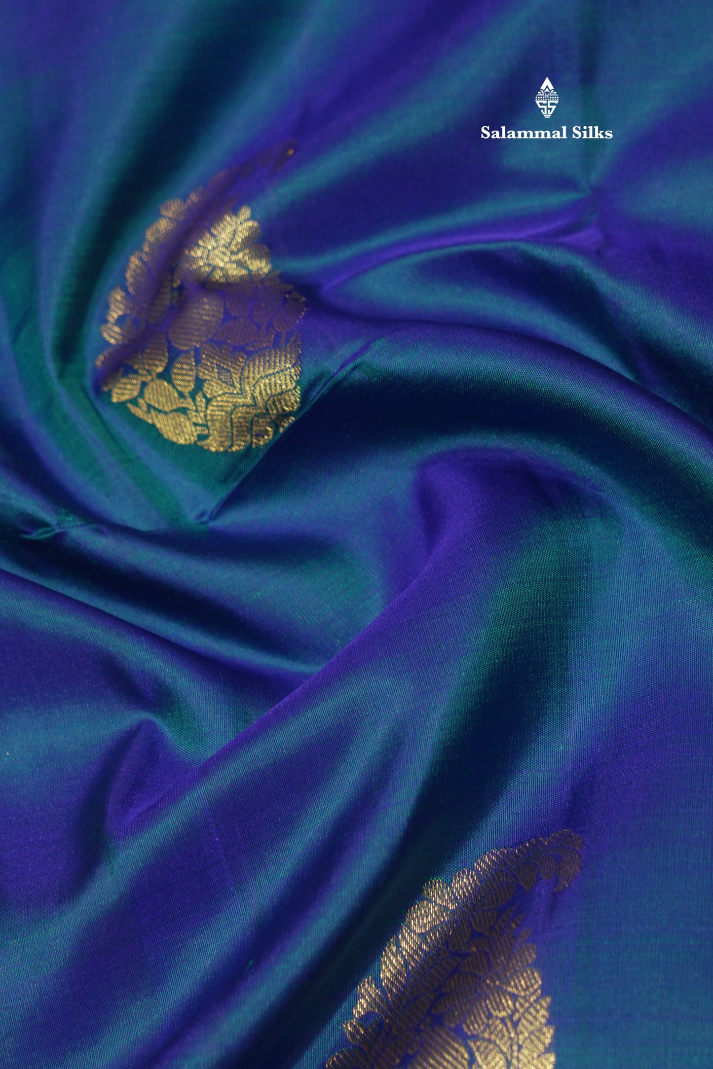 Peacock Blue Colour Pure Kanjivaram Silk Saree With Gold Zari Border