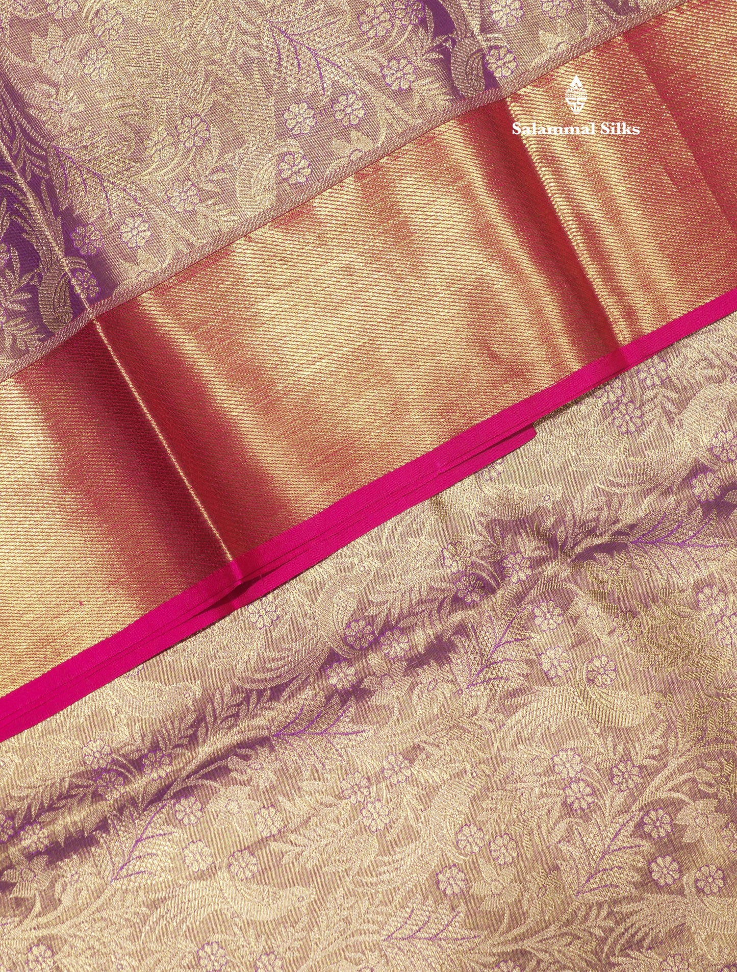 Light Lavender Colour Pure Kanjivaram Silk Saree With Contrast Long Pink Border