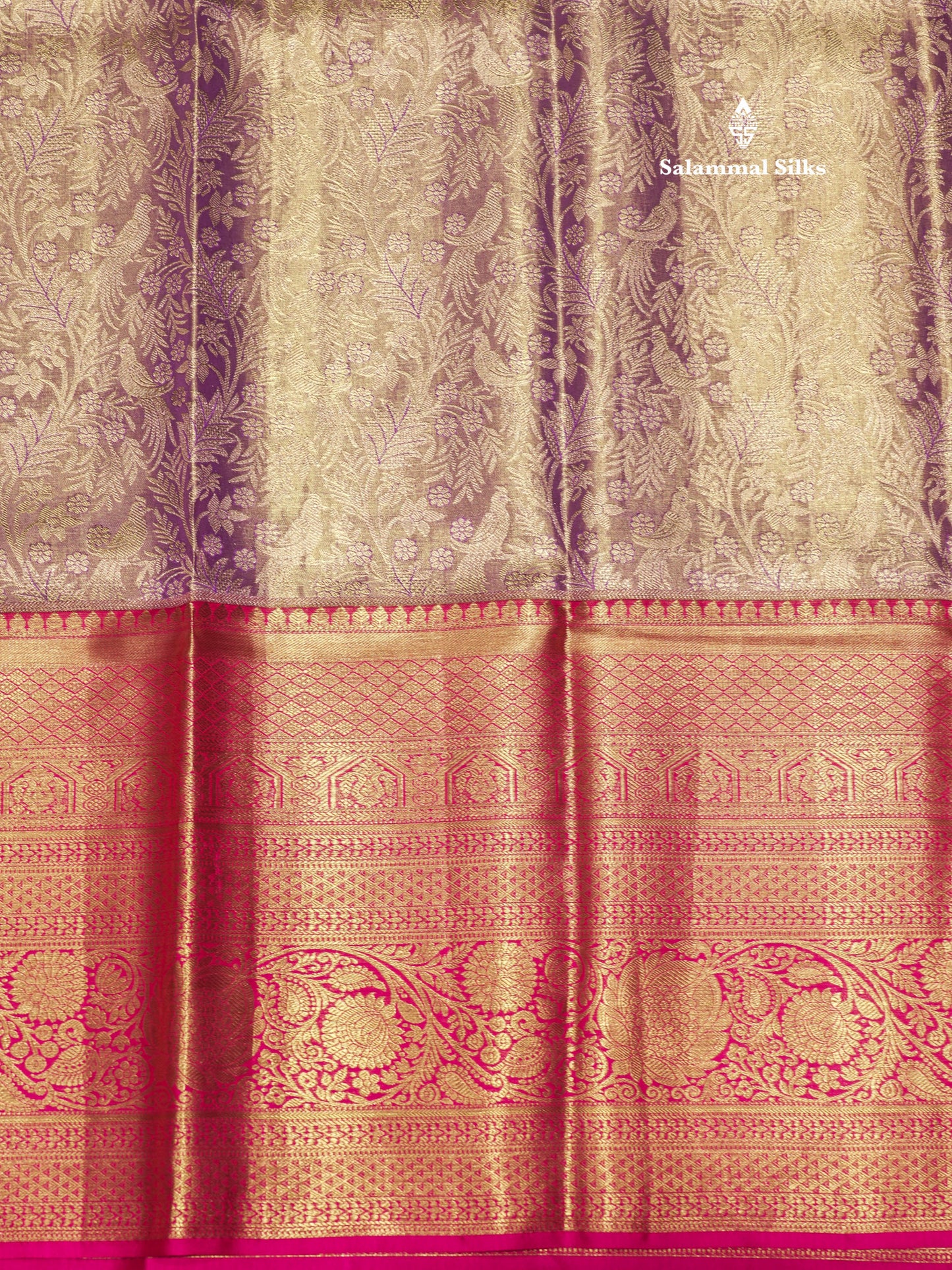 Light Lavender Colour Pure Kanjivaram Silk Saree With Contrast Long Pink Border