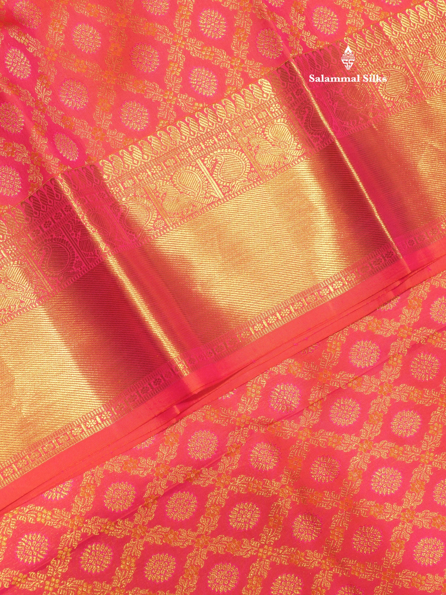 Pinkish Orange Colour Pure Kanjivaram Silk Saree With Traditional Gold Zari Border