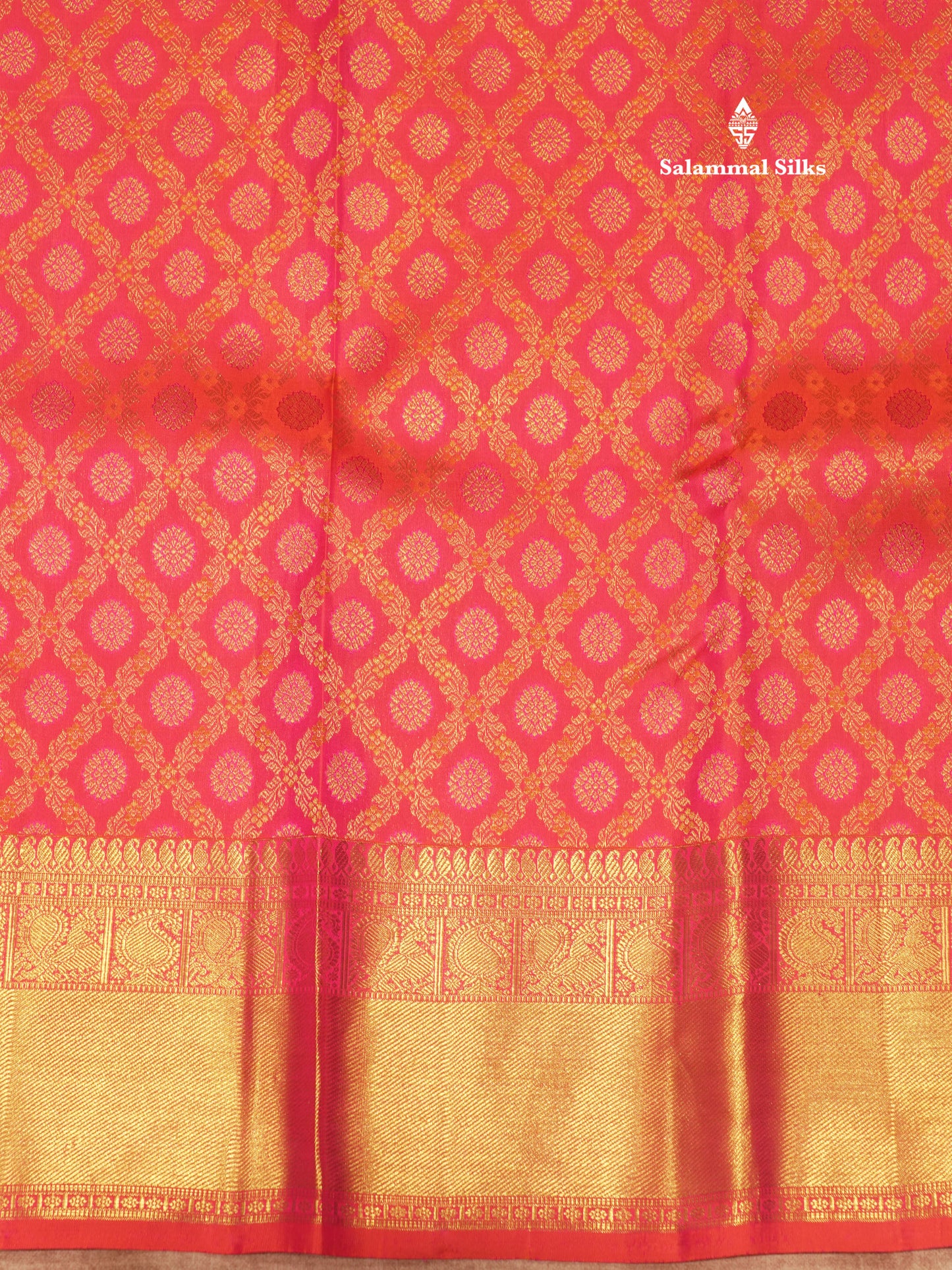 Pinkish Orange Colour Pure Kanjivaram Silk Saree With Traditional Gold Zari Border