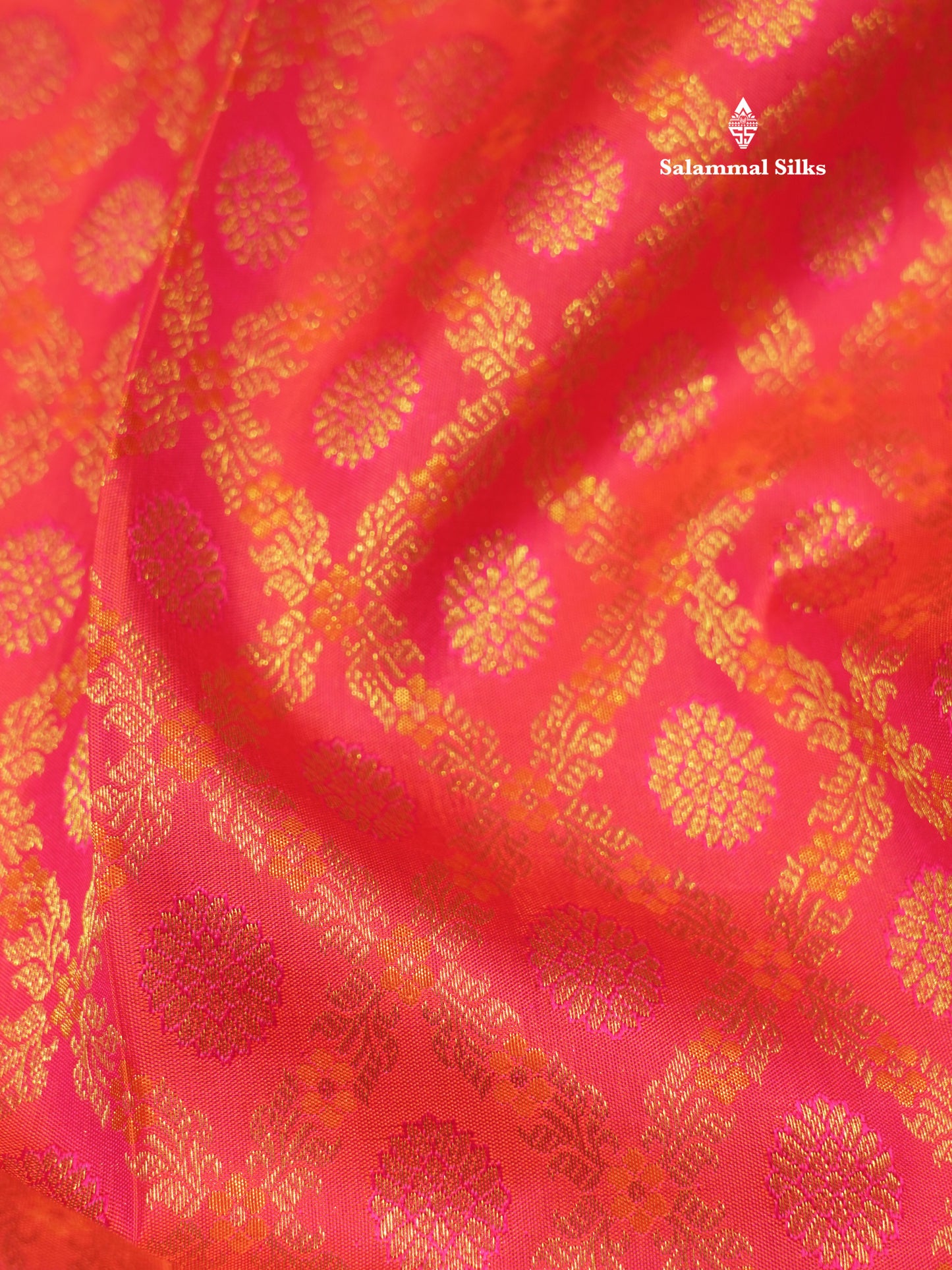 Pinkish Orange Colour Pure Kanjivaram Silk Saree With Traditional Gold Zari Border