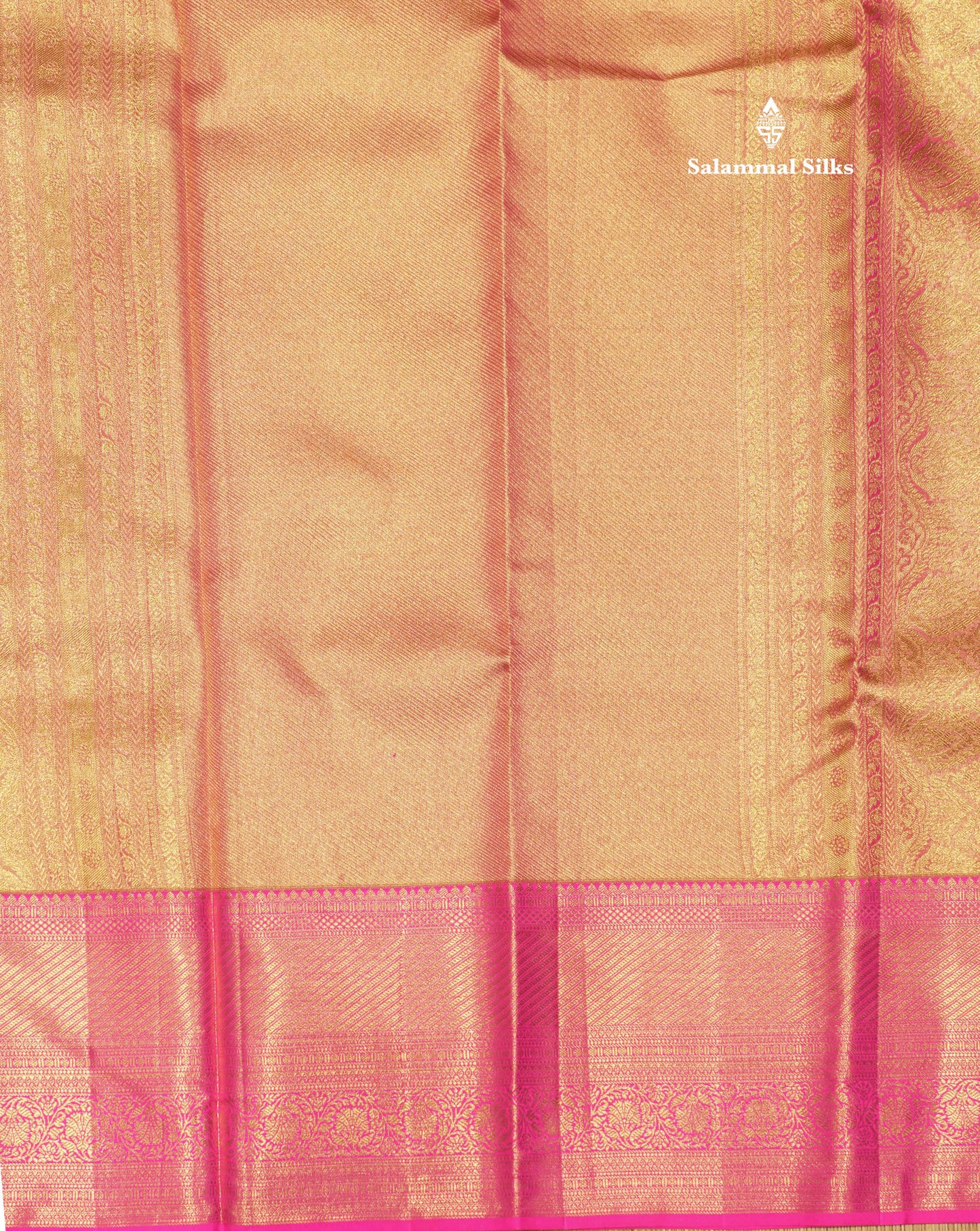 Gold Colour Pure Kanjivaram Tissue Silk Saree With Contrast Pink Border