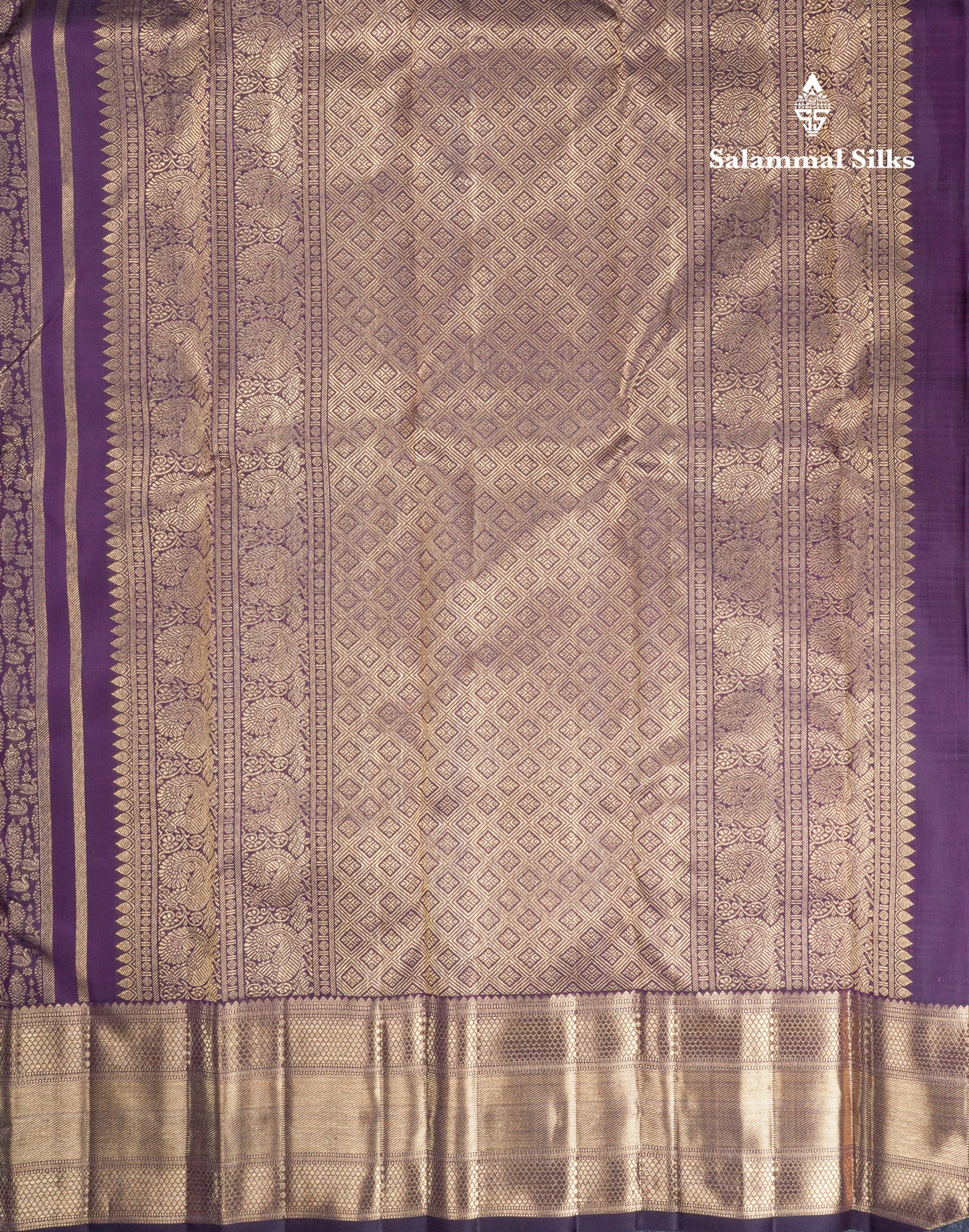Dark Purple Pure Kanjivaram Silk Saree Pure Zari with Traditional Long Border