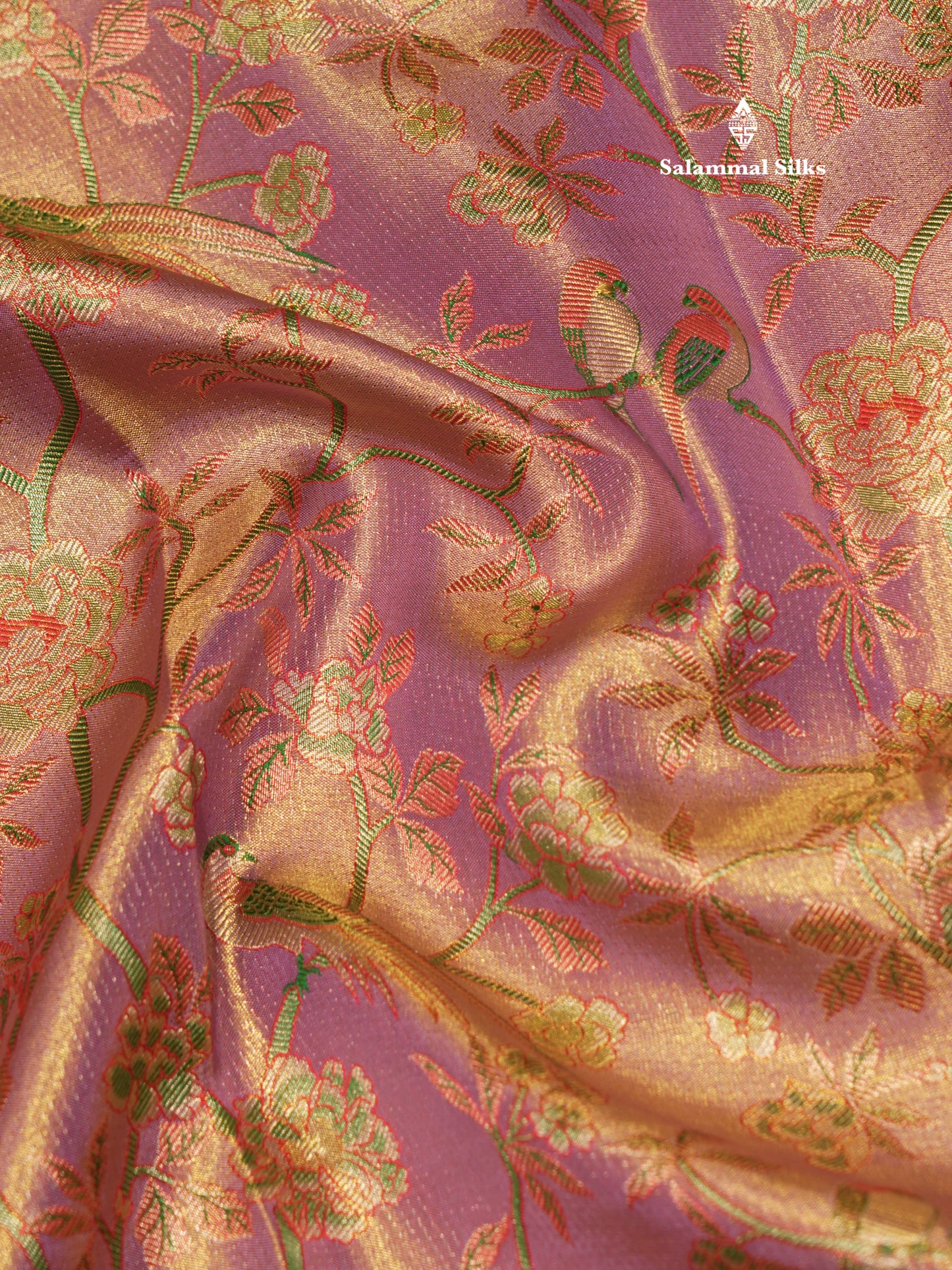 Meenakari work Light Lavender Colour Pure Kanjivaram Tissue Silk Saree With Contrast Red Border