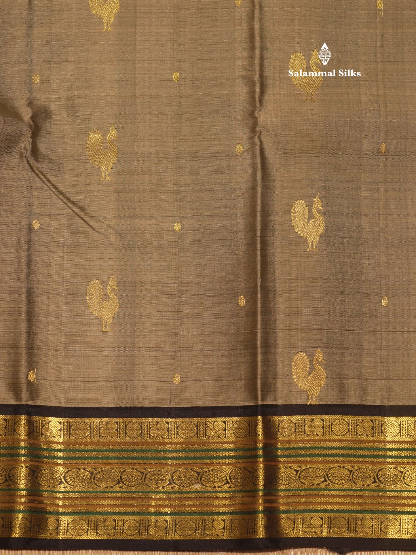Grey Colour Traditional Pure Kanjivaram Silk Saree With Contrast Black Border