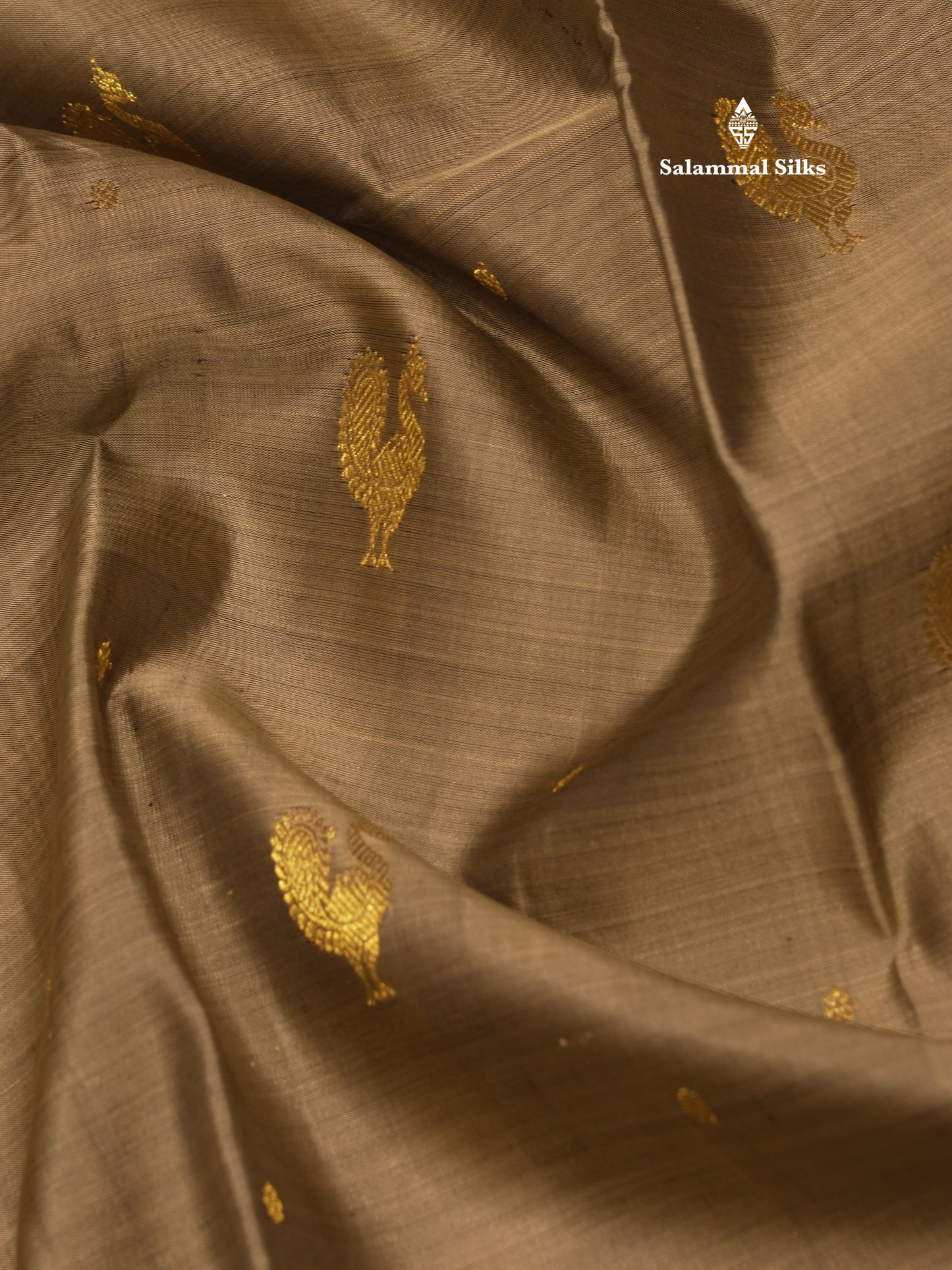 Grey Colour Traditional Pure Kanjivaram Silk Saree With Contrast Black Border