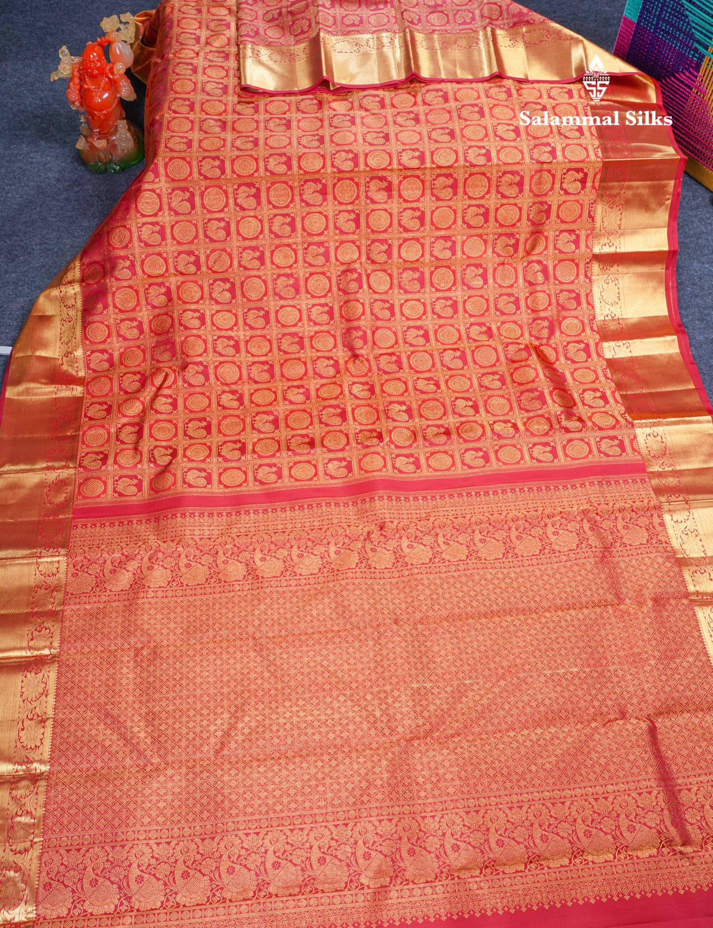 Reddish Maroon Zari checks With Traditional Buttas Bridal Pure Kanjivaram Silk Saree