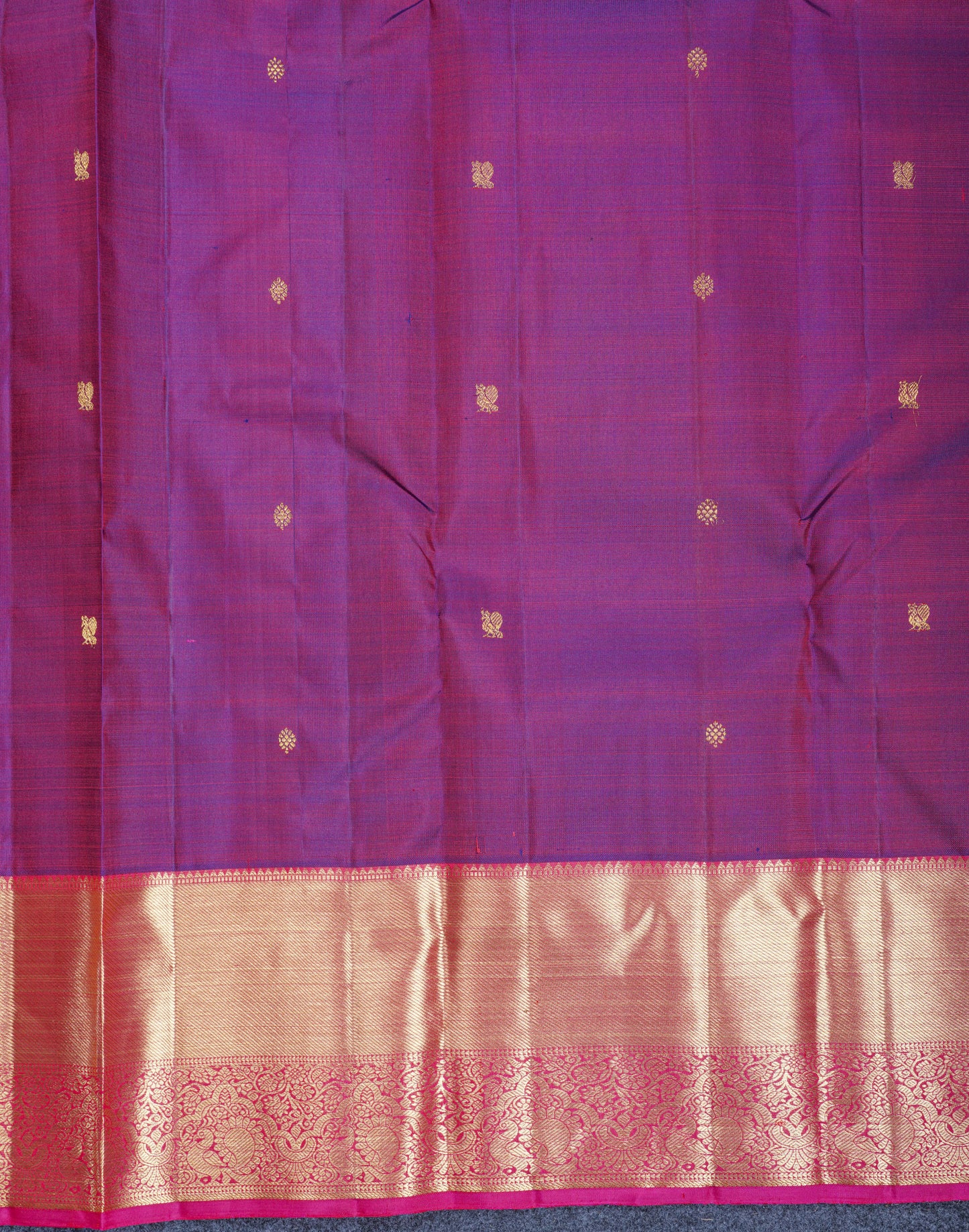 Dual Tone Purple Pure Kanjivaram Silk Saree With Contrast Pink Traditional Border
