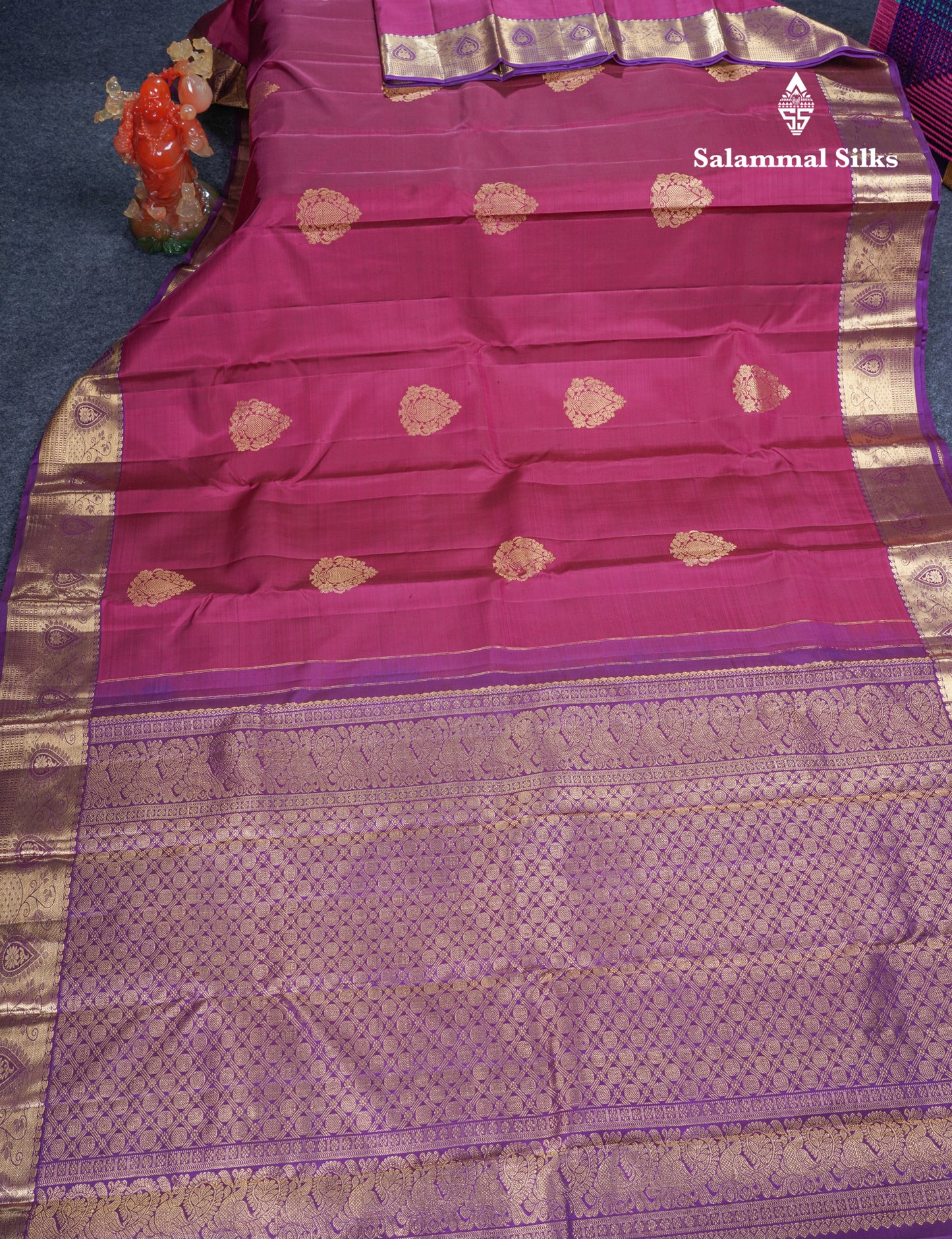 Magenta Pure Kanjivaram Silk Saree With Contrast Purple Border