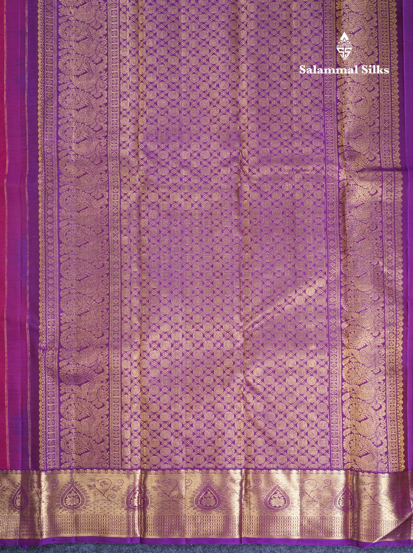Magenta Pure Kanjivaram Silk Saree With Contrast Purple Border