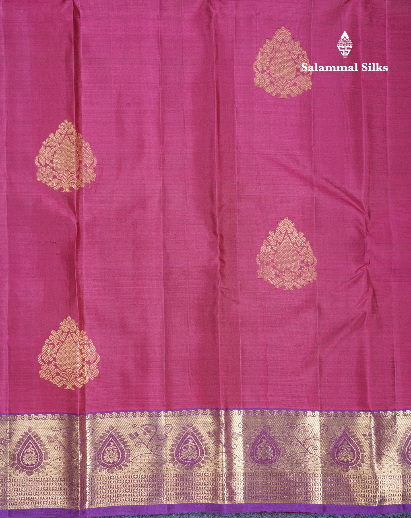 Magenta Pure Kanjivaram Silk Saree With Contrast Purple Border