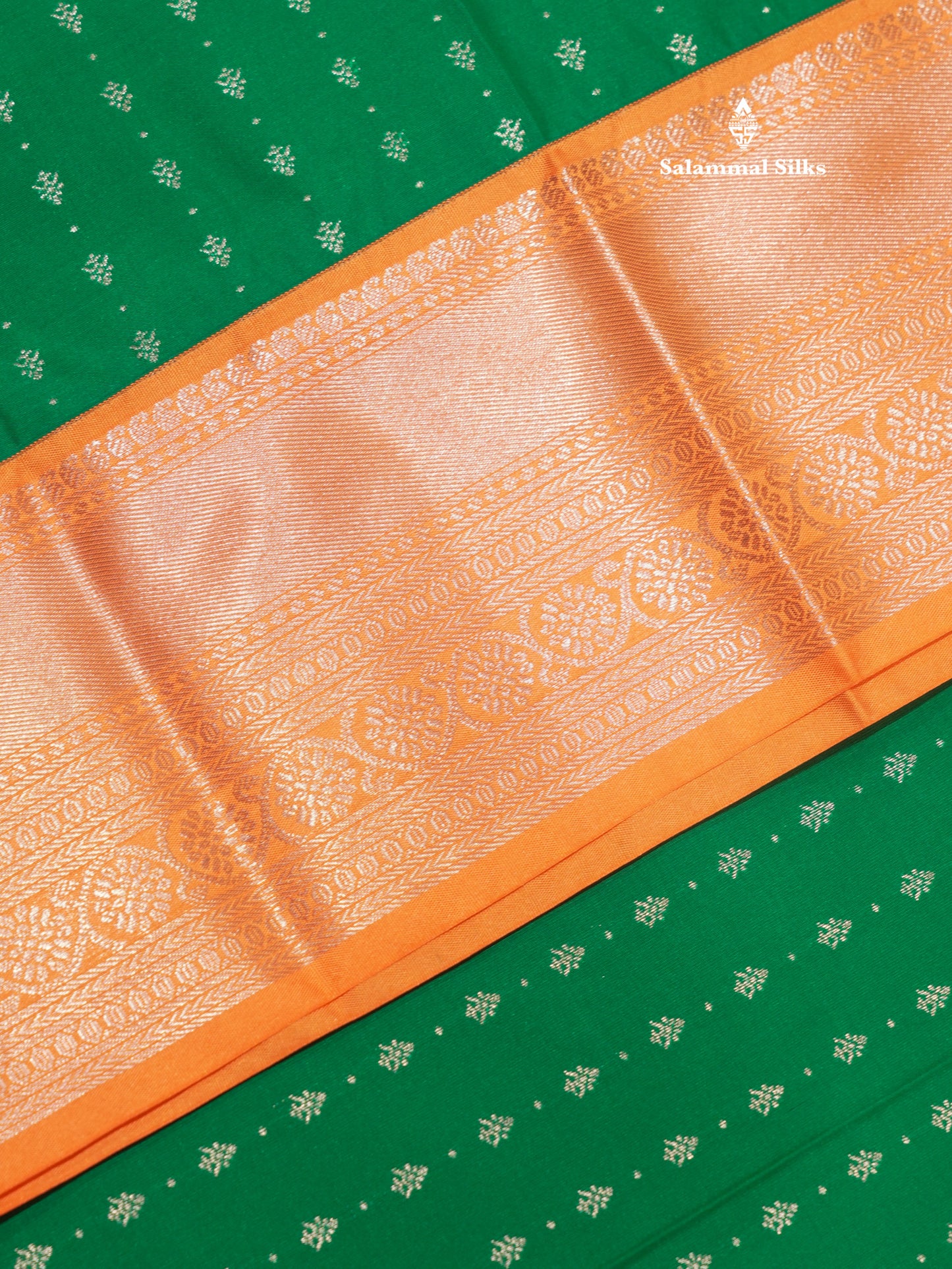 Saffire Green Colour Semi Silk Saree With Contrast Peach Border