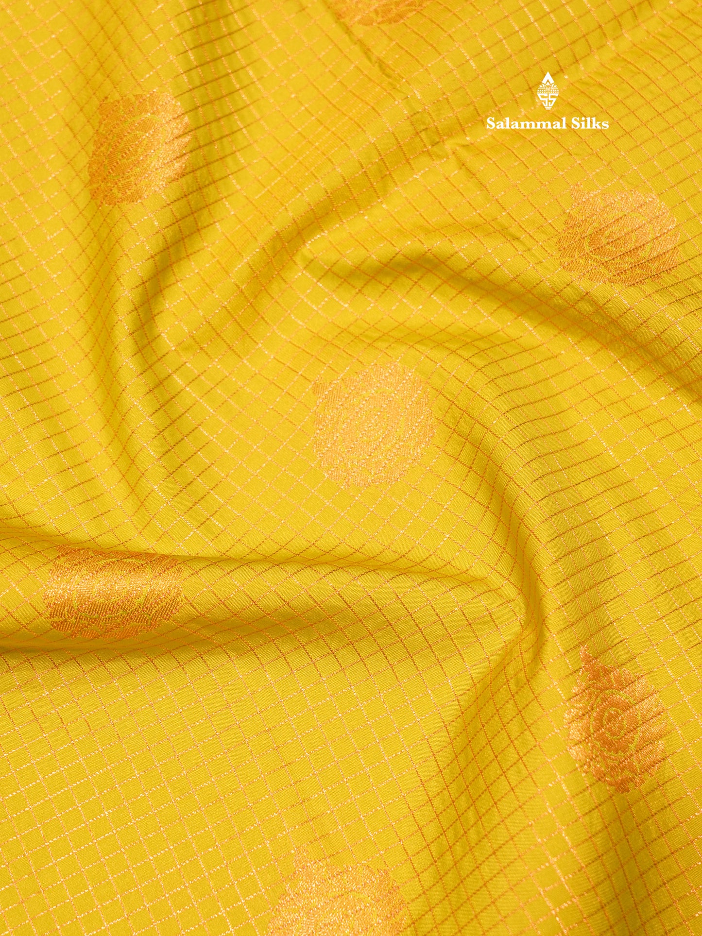 Manthulir Yellow Colour Small Checks Semi Silk Saree With Contrast Bottle Green Double Border