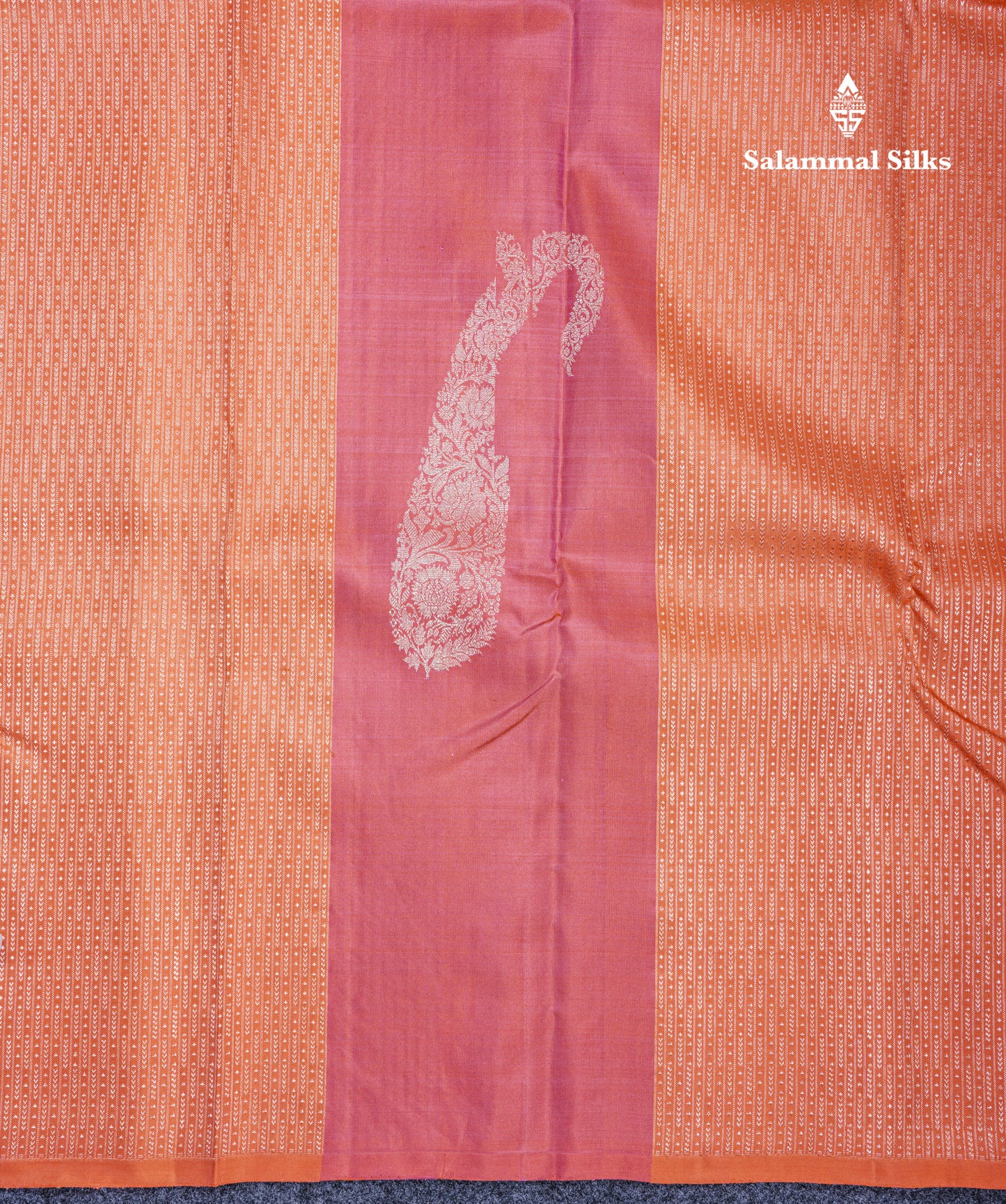 Pinkish Orange Fancy Pure Kanjivaram Silk Saree With Orange Blouse