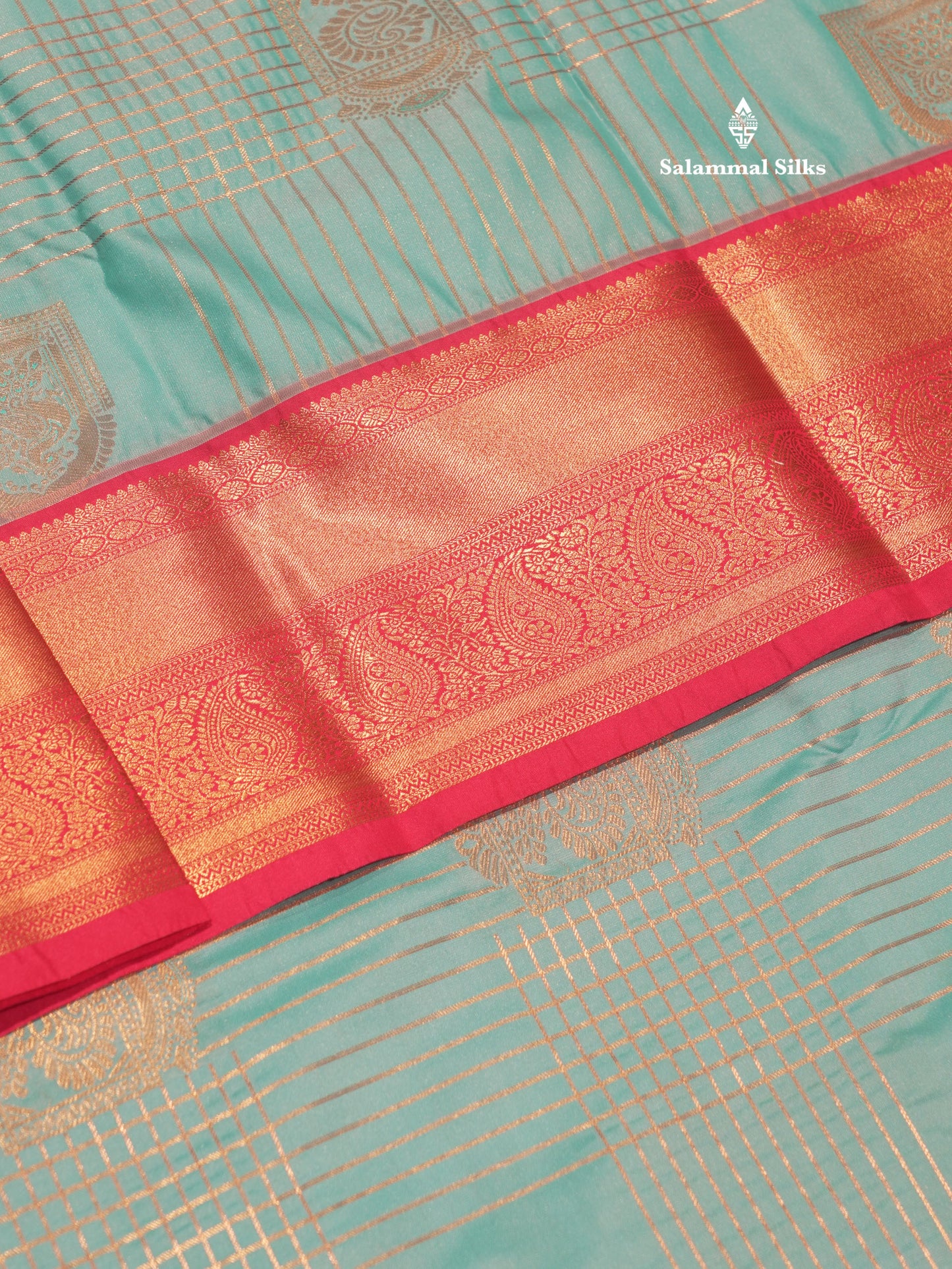Ice Blue Colour Semi Silk Saree With Contrast Pink Border