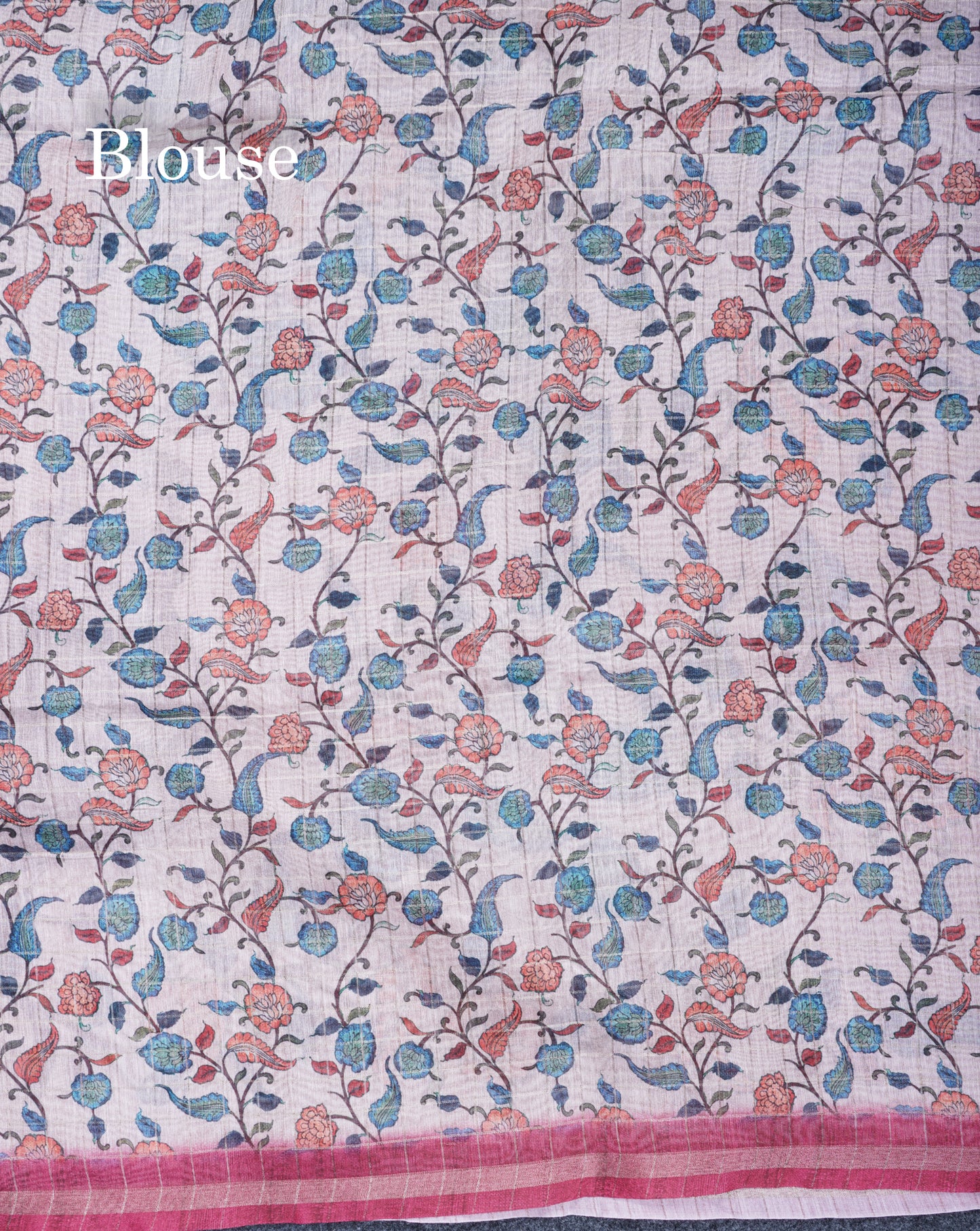 Multicolour Fancy Body Checks Cotton Mix Saree With Floral Kalamkari Blouse