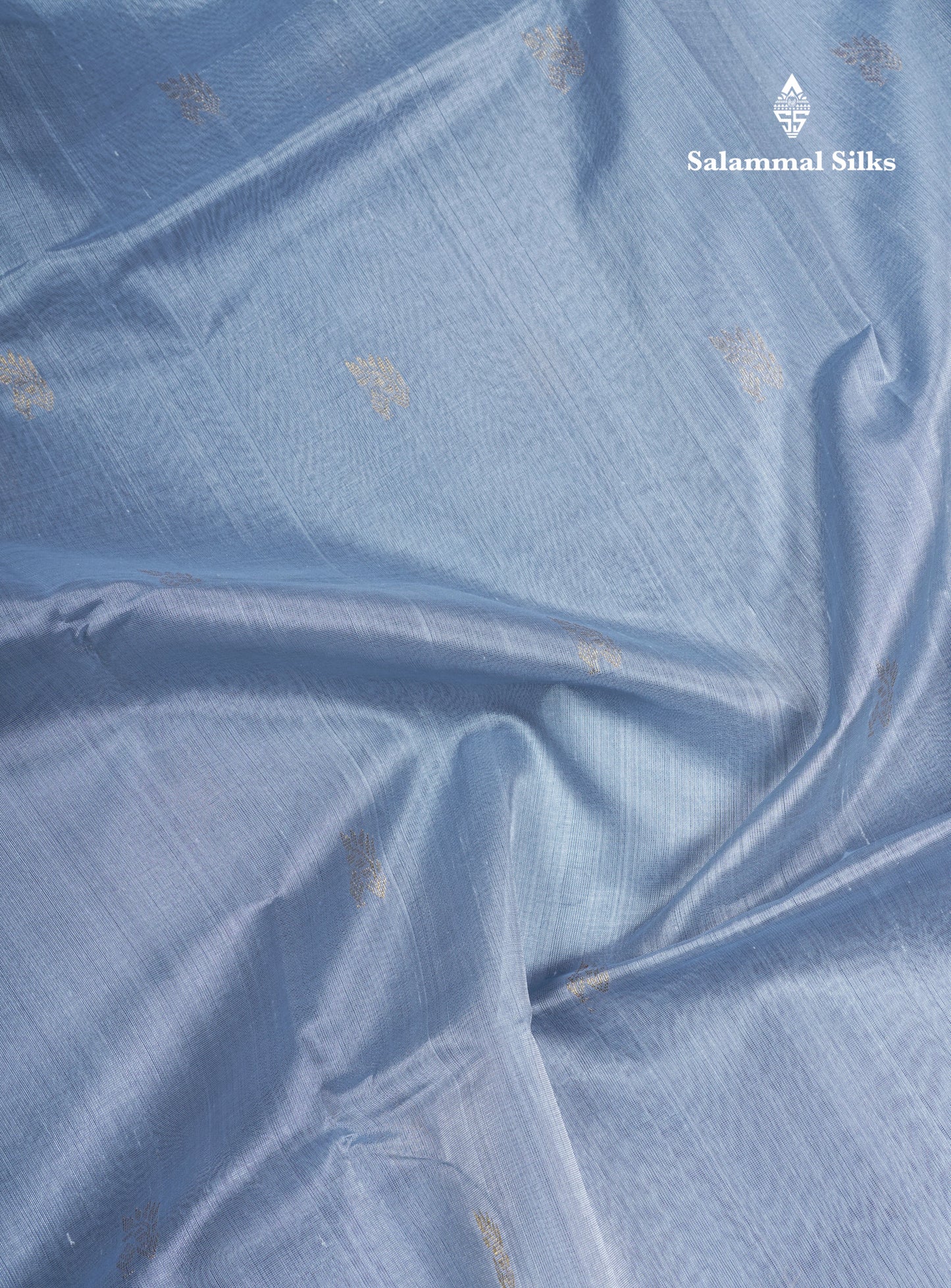 Blueish Grey Pure Silk Cotton Saree With Contrast Black Traditional Border