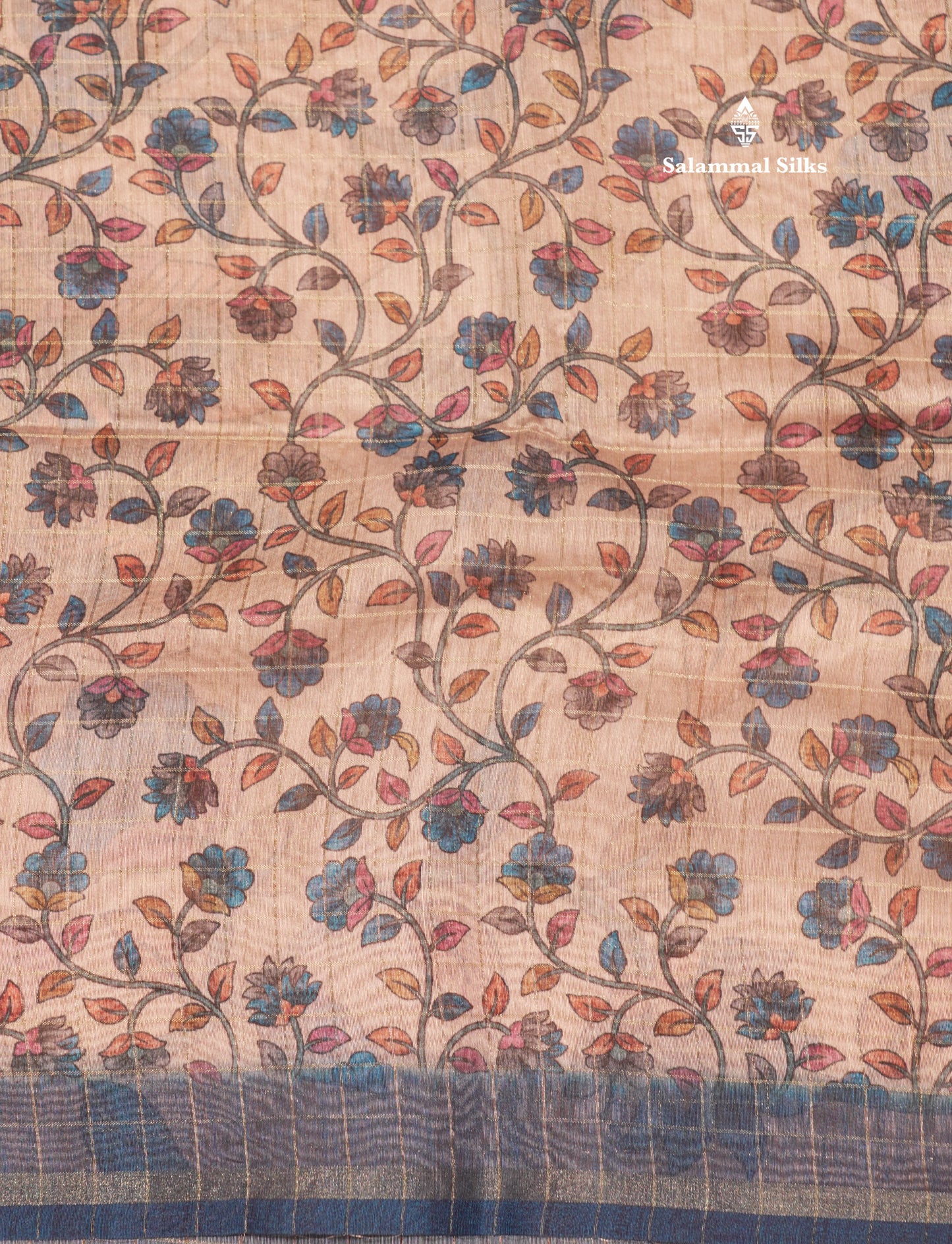 Fancy Cotton Mix Saree MultiColour Body Checks With Floral Kalamkari Blouse