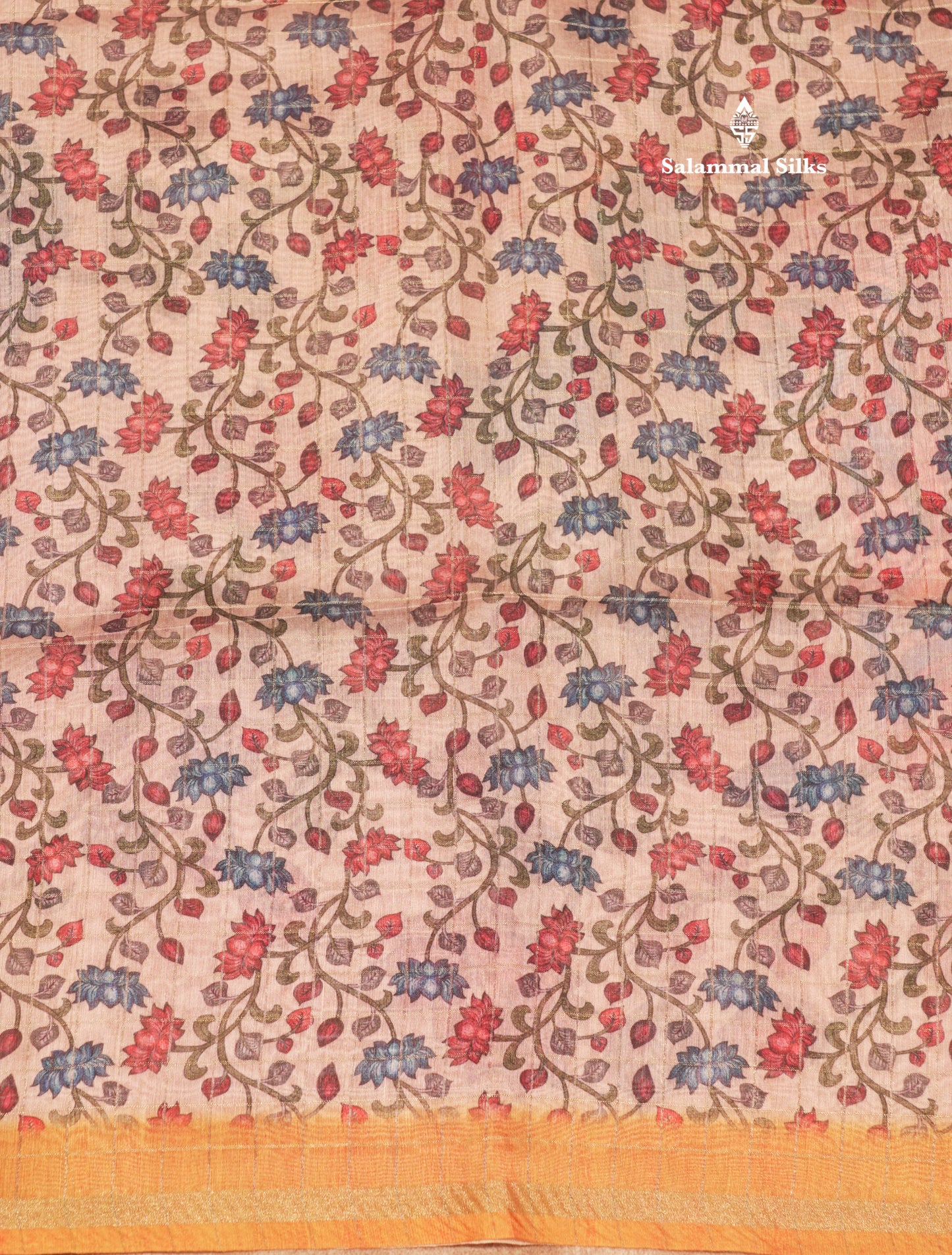 Fancy Cotton Mix Saree MultiColour Body Checks With Floral Kalamkari Blouse