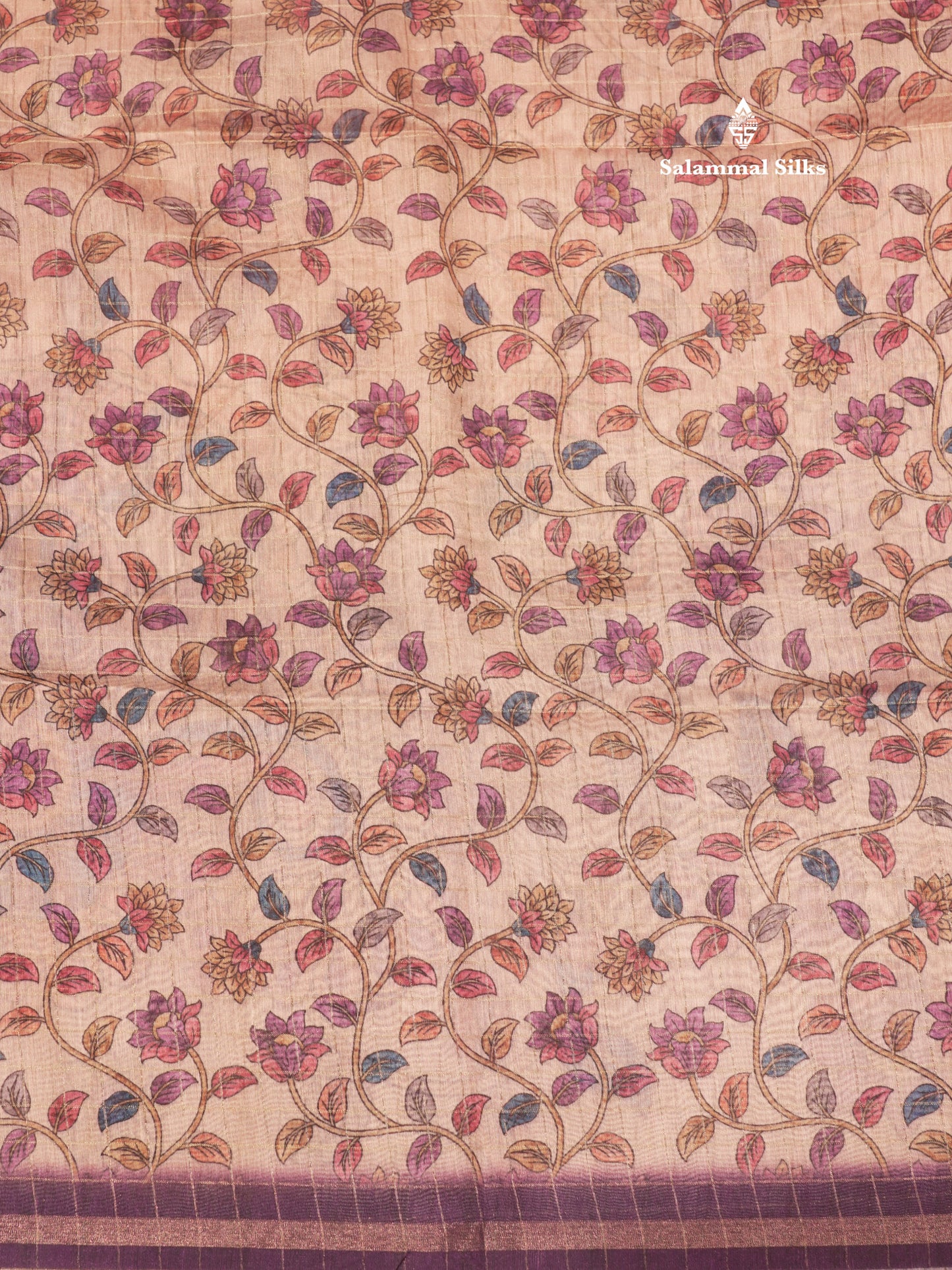 Fancy Cotton Mix Saree MultiColour Body Checks With Floral Kalamkari Blouse