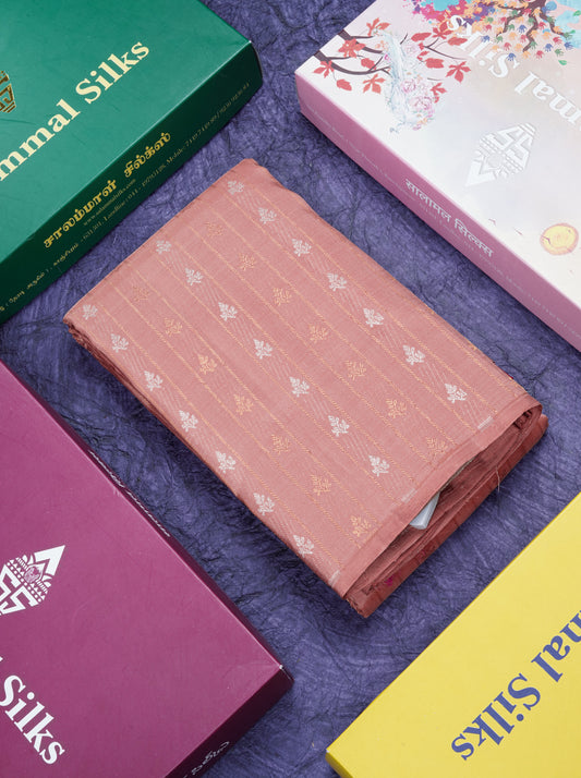 Light Chocolate Fancy Pure Kanjivaram Silk Saree With Contrast Pink Blouse