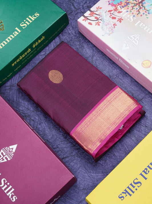 Magenta Pure Kanjivaram Silk Saree With Contrast Magenta Pink Traditional Border