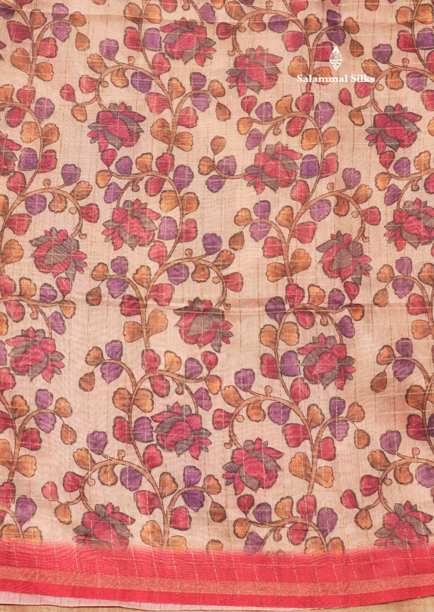 Fancy Cotton Mix Saree MultiColour Body Checks With Floral Kalamkari Blouse