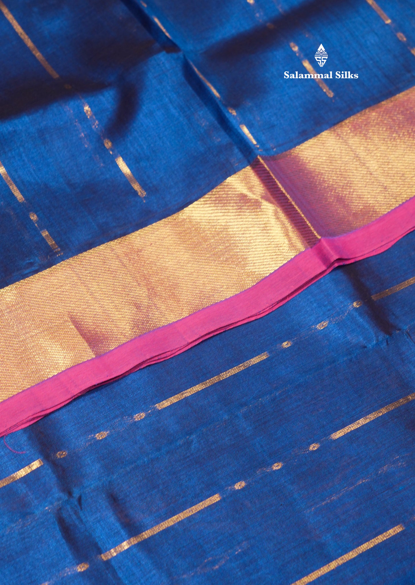 Blue Colour Pure Silk Cotton Saree With Contrast Pink Border