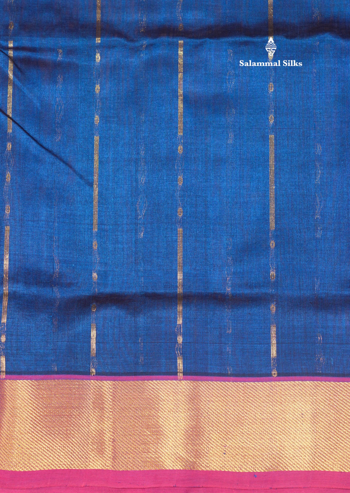 Blue Colour Pure Silk Cotton Saree With Contrast Pink Border