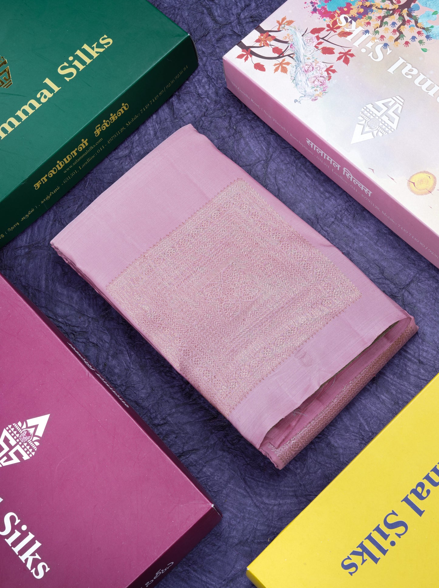 Baby Pink Fancy Pure Kanjivaram Silk Saree With Contrast Blueish Grey Blouse