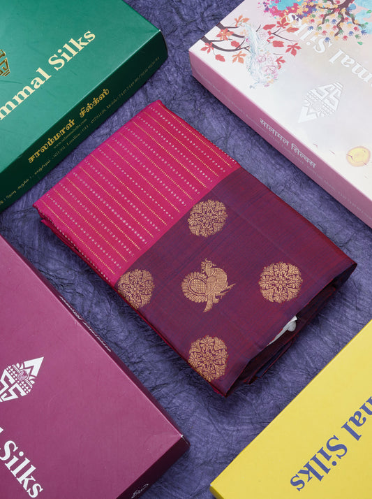 Rani Pink Pure Kanjivaram Silk Saree With Contrast Magenta Border