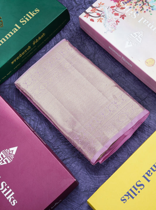 Light Pink Vairaoosi Lines Pure Kanjivaram Silk Saree With Contrast Violet Blouse