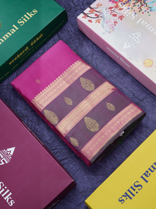 Magenta Pink Pure Kanjivaram Silk Saree With Traditional Evening Morning Border