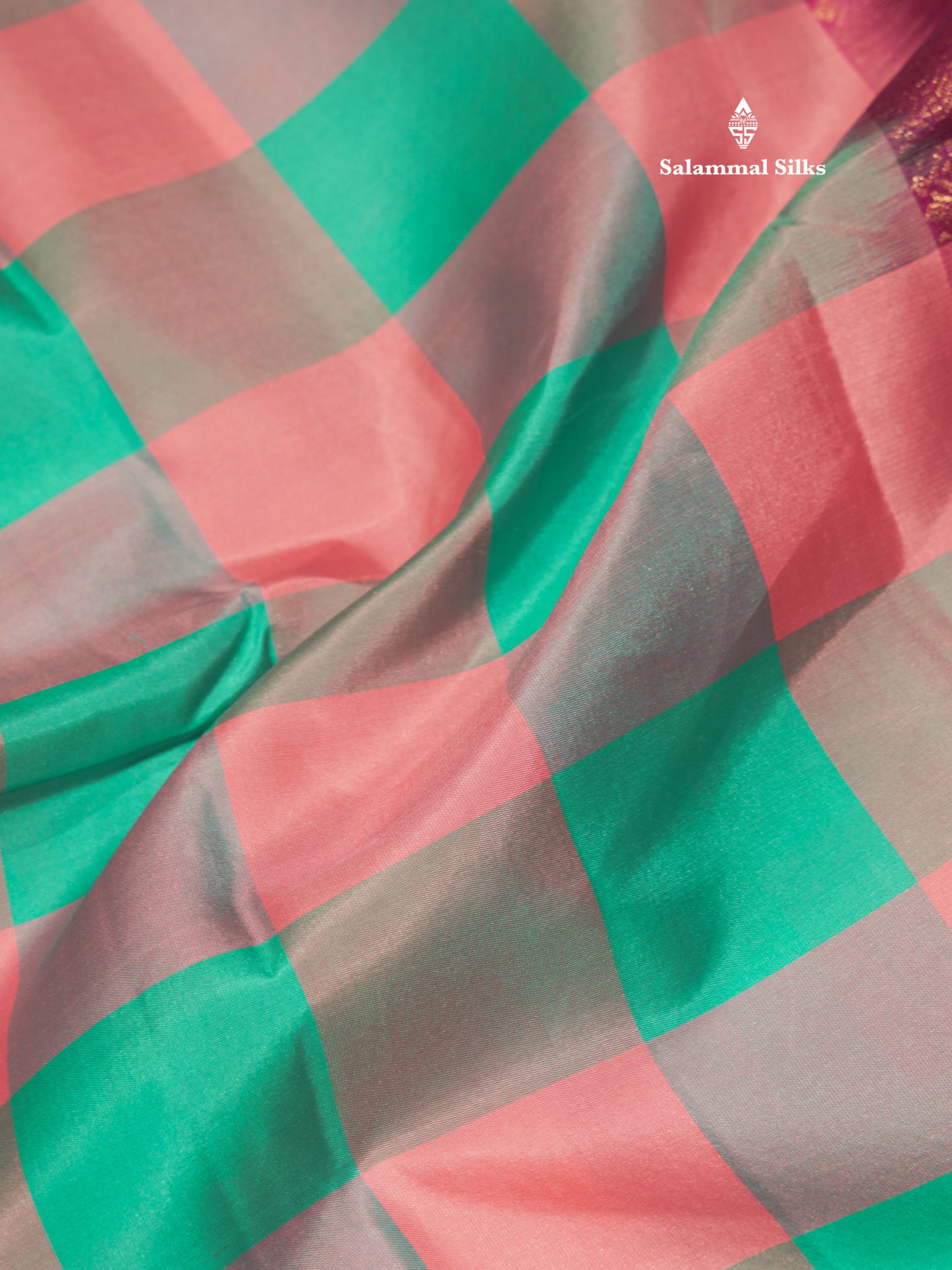 Pure Kanjivaram Palum Pazham Checks Silk Saree With Violet Blouse