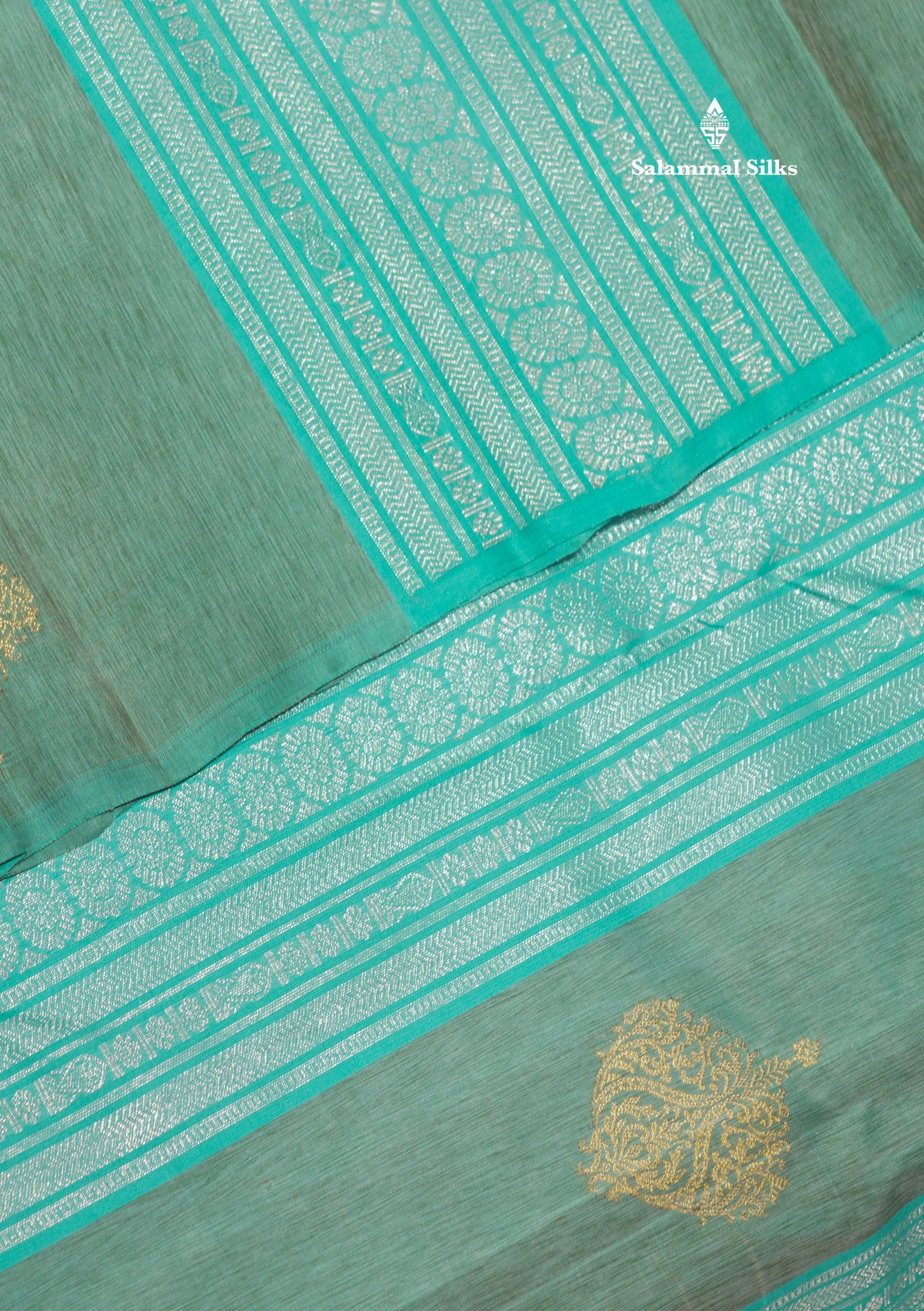 Kanjivaram Beautiful Sea Blue Body Stripe Buttas Pure Silk Saree With Baby Pink Blouse